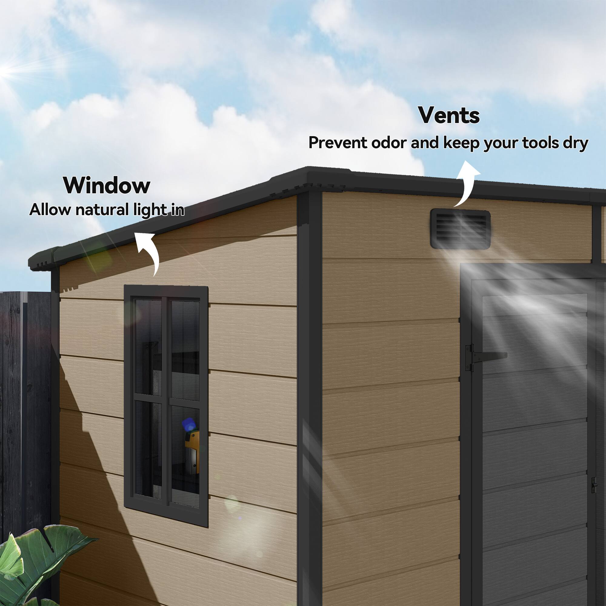 Vents: Prevent odor and keep your tools dry  
Window: Allow natural light in