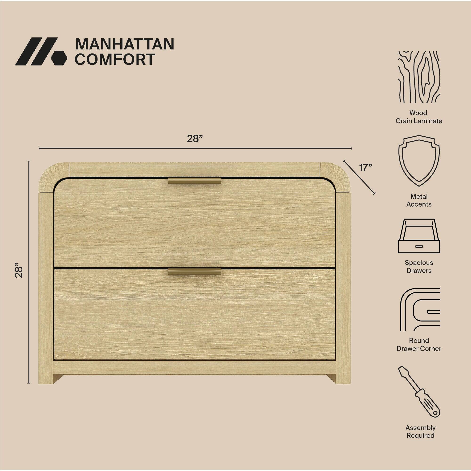 MANHATTAN COMFORT

- Wood Grain Laminate
- 28" (width)
- 17" (height)
- Metal Accents
- 28" (depth)
- Spacious Drawers
- Round Drawer Corner
- Assembly Required