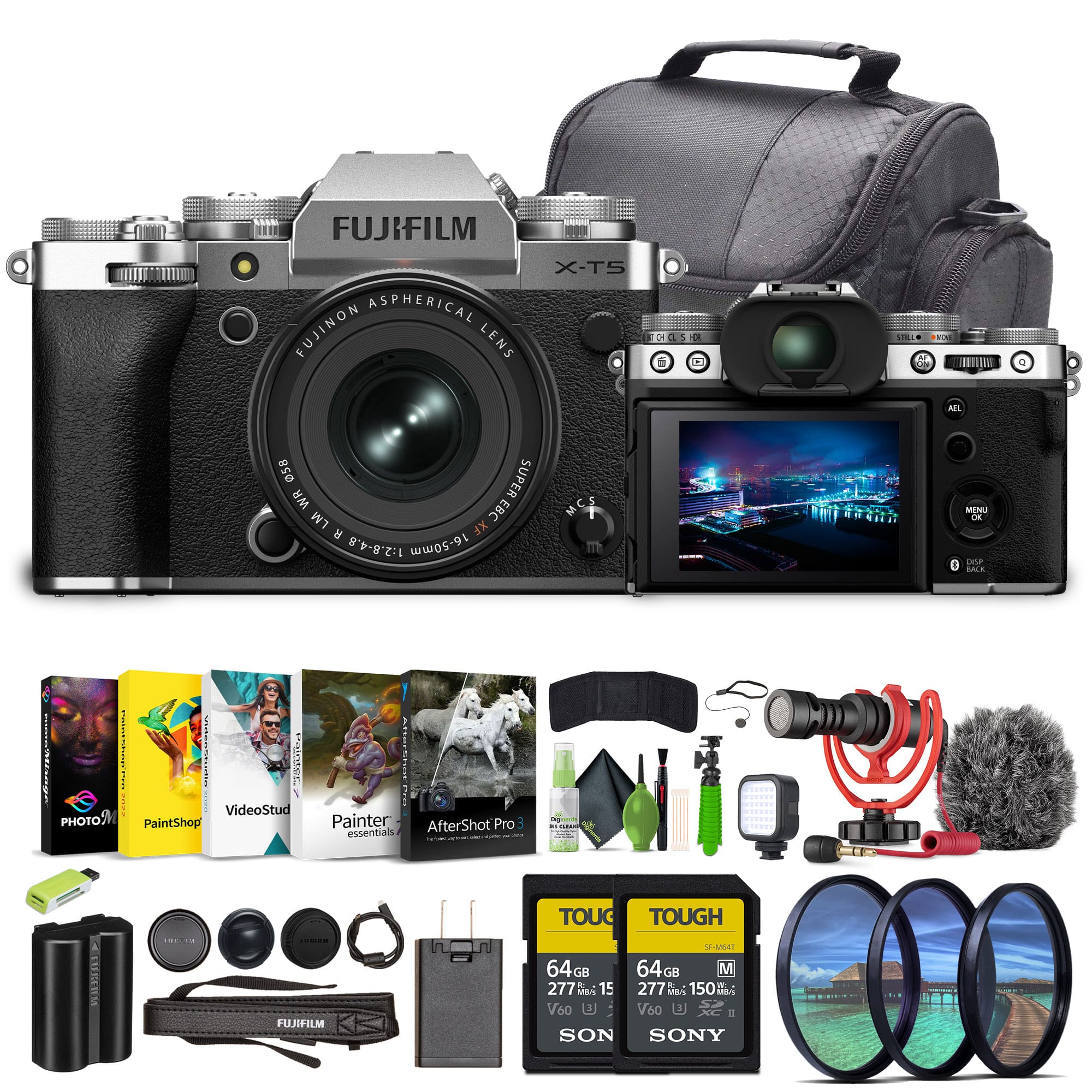 Fujifilm - X-T5 Mirrorless Camera With XF 16-50mm f/2.8-4.8 Lens Bundle - Silver