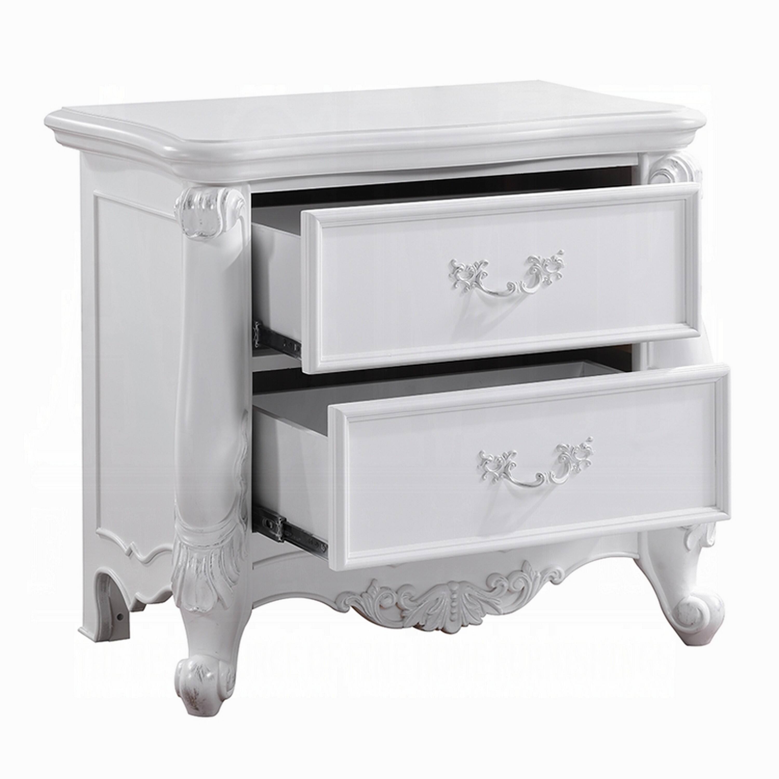 Alt View 2. Manhattan Lane - Maver Nightstand with 2 Drawers Scrolled Details - White.