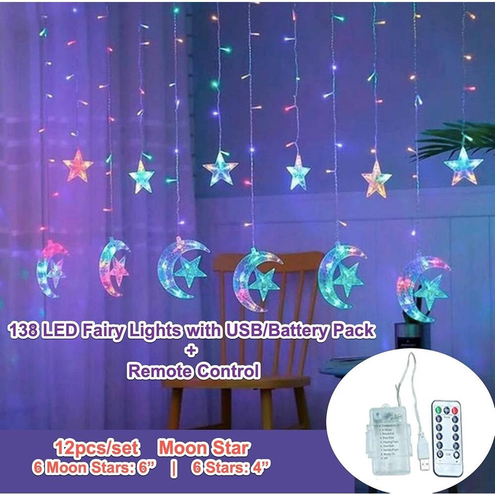 138 LED Fairy Lights with USB/Battery Pack + Remote Control

12pcs/set
Moon Star
6 Moon Stars: 6"
6 Stars: 4"