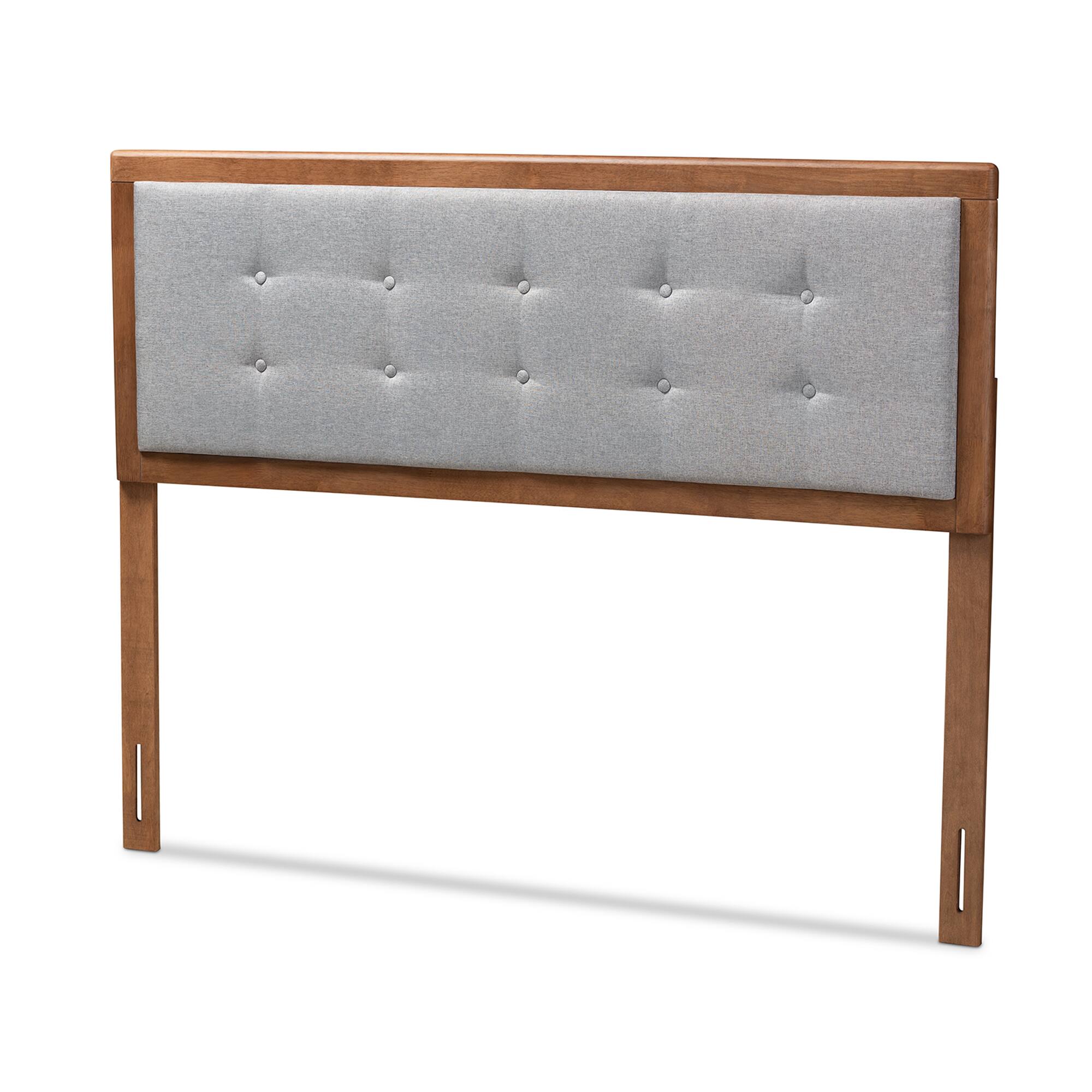 Front. Baxton Studio - Sarine Mid-Century Modern Fabric Upholstered Finished Wood King Size Headboard - Gray/Walnut.