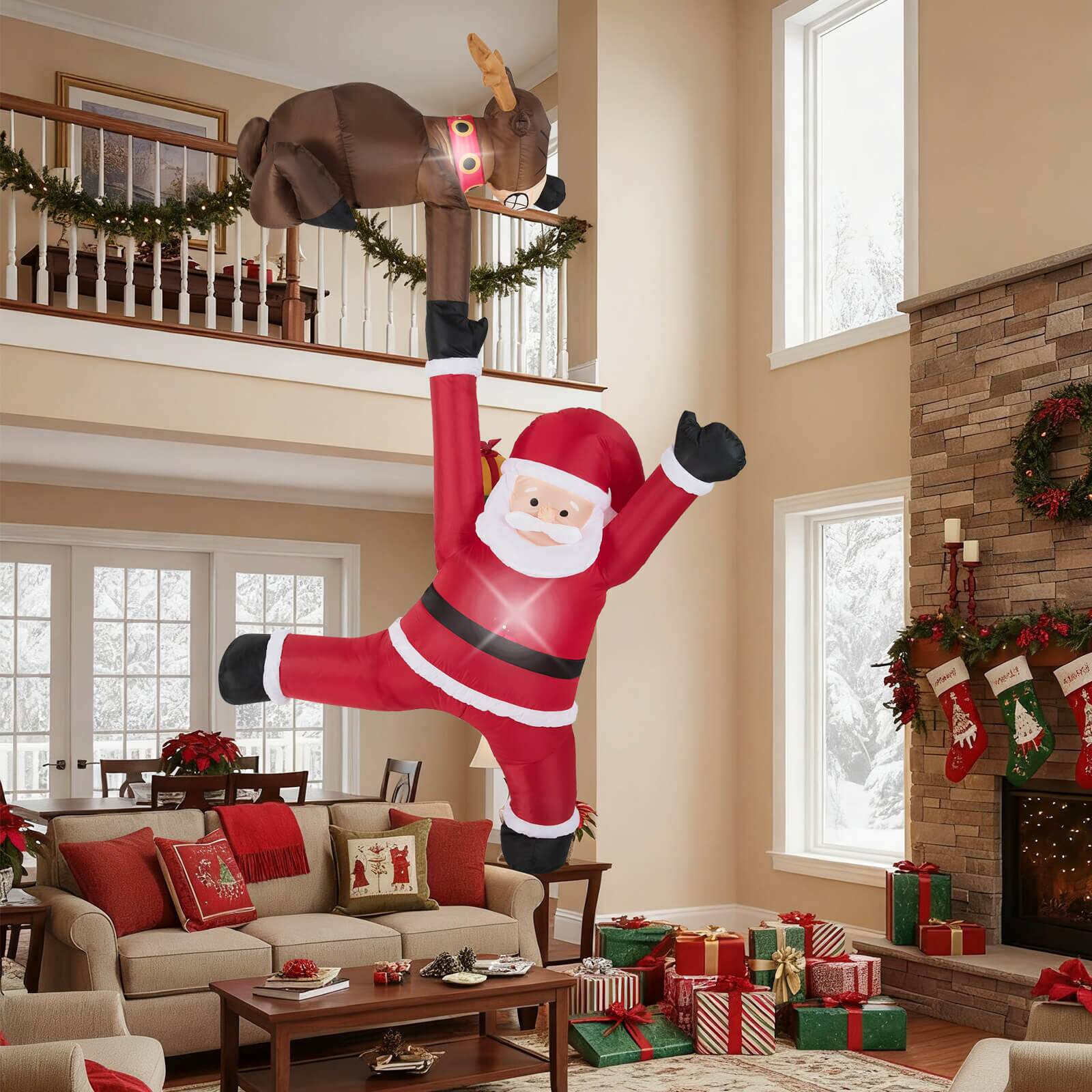 Alt View 5. Costway - Costway 8.5 FT Christmas Inflatable Reindeer & Climbing Santa Claus, Indoor/Outdoor - Multicolor.