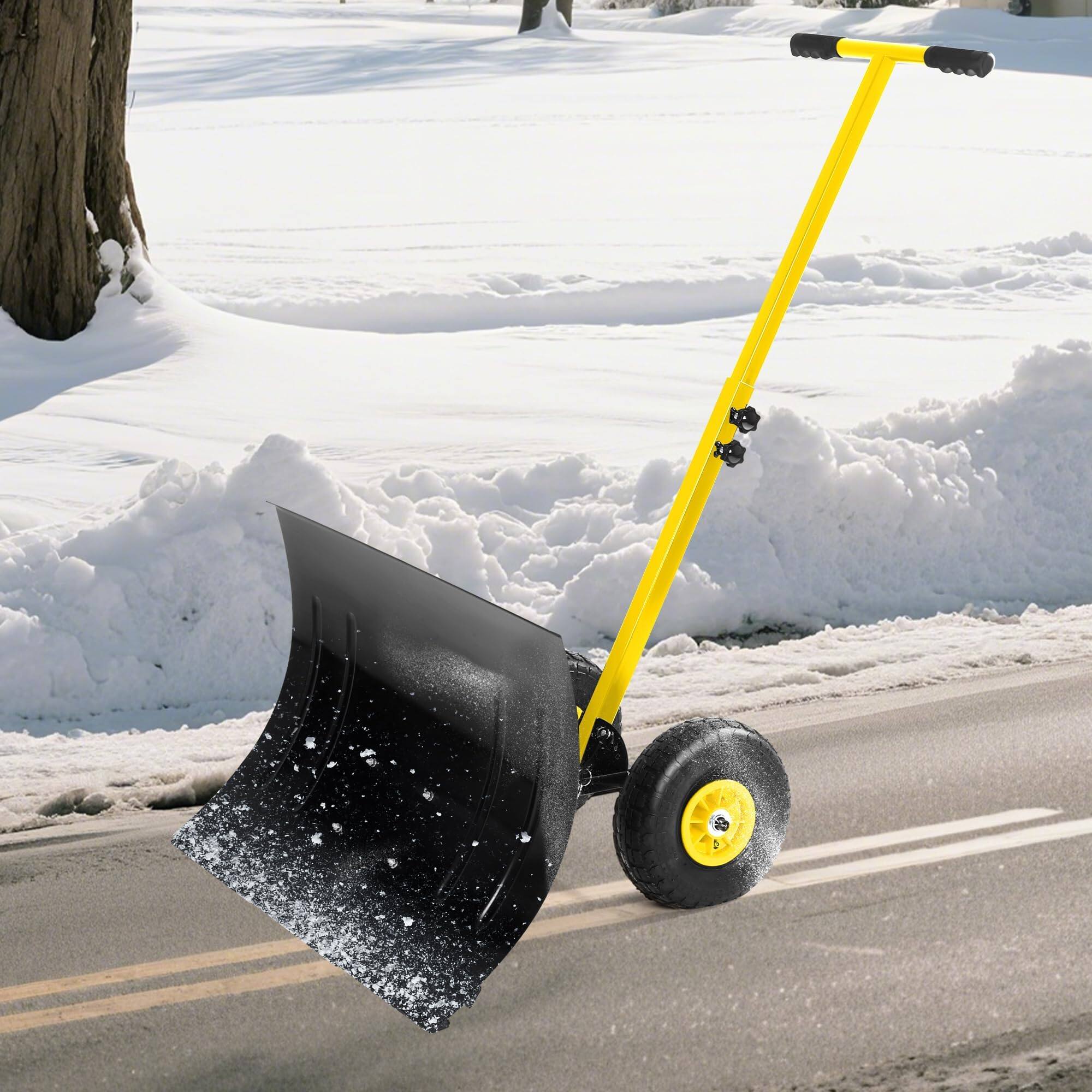 Angle. Babevy - Snow Shovel with Wheels, Adjustable Angle & Height Handle, Single Rod Ergonomic Snow Pusher for Driveway(29.1W x 14.2H) - Black&Yellow.