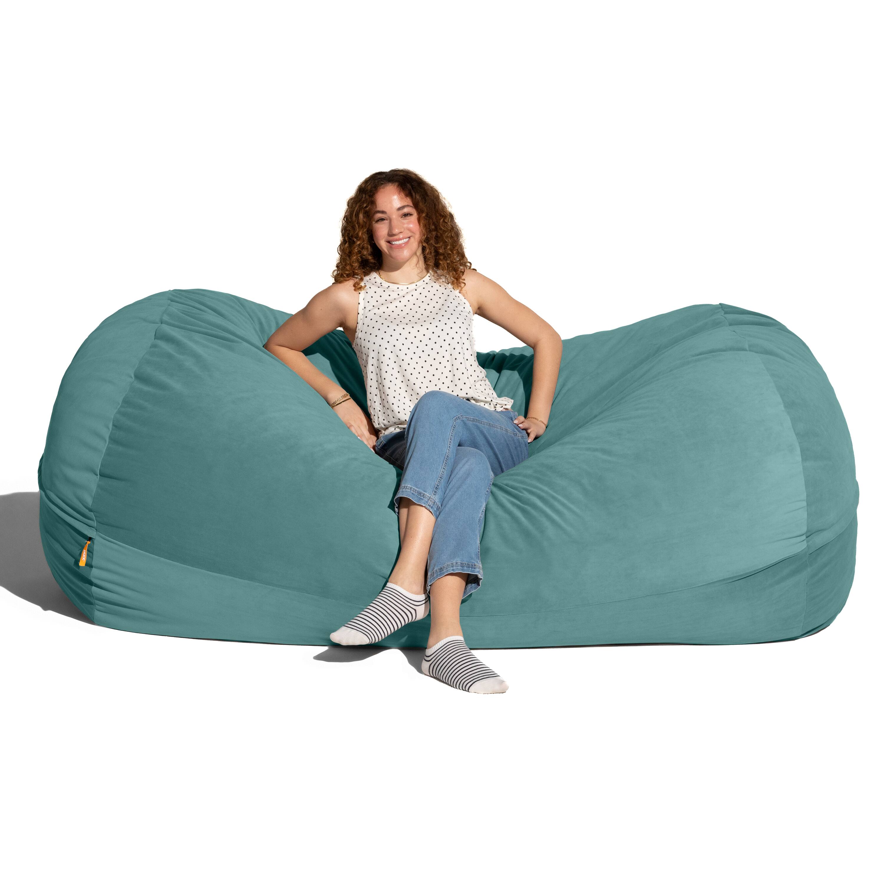 Angle. Jaxx - Jaxx Grand Lounger 7 Foot Bean Bag Sofa -Lush Velvet Turquoise - Lush Velvet Turquoise.