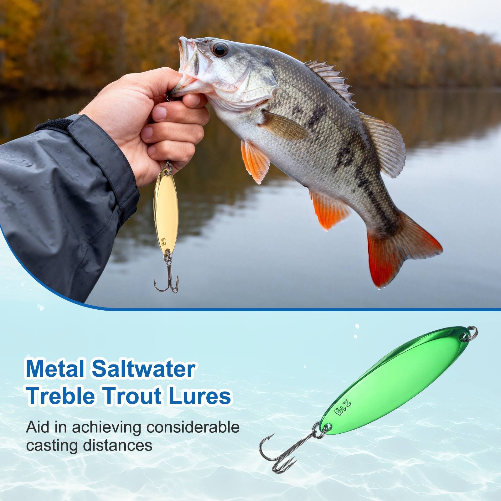 Metal Saltwater Treble Trout Lures  
Aid in achieving considerable casting distances  
21g