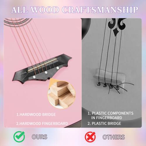 ALL WOOD CRAFTSMANSHIP

1. HARDWOOD BRIDGE
2. HARDWOOD FINGERBOARD

1. PLASTIC COMPONENTS IN FINGERBOARD
2. PLASTIC BRIDGE

OURS
OTHERS