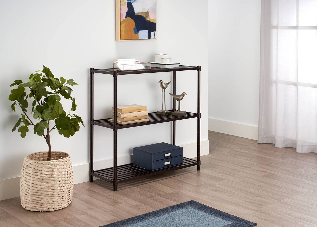 Angle. TRINITY - 3-Tier 36x14x35 Slat Shelving Dark Bronze - Dark Bronze.