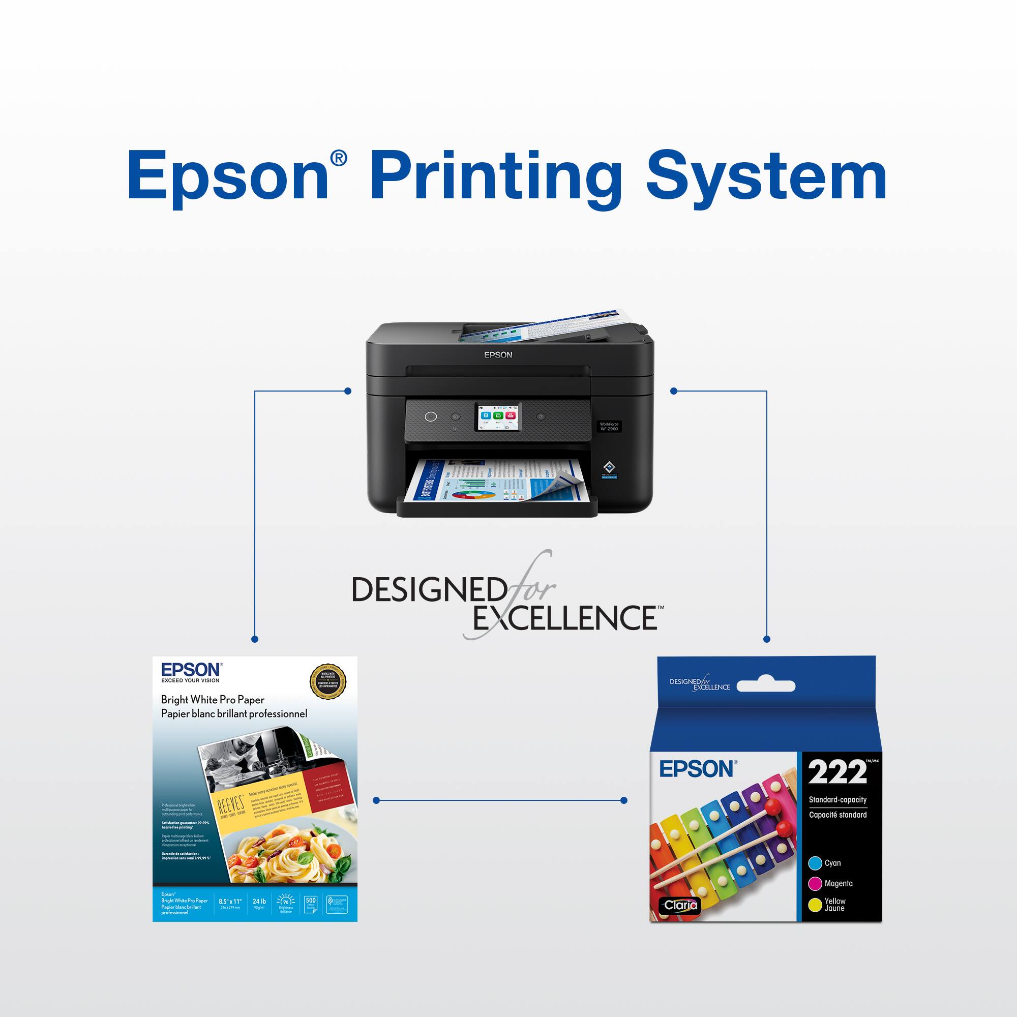 Epson Printing System Designed for Excellence EPSON HCC - Bright White Paper Papier blanc brillant professionnel : REENES EPSON 222 Gendana cepocity e stendant . Cyen I - matt ... - - - - Claria ogenta - Joure