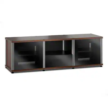 Front. Salamander Designs - Salamander Designs Synergy 236 Triple AV Cabinet (American Cherry with Black Glass & Aluminum Posts) - Cherry/Aluminum.