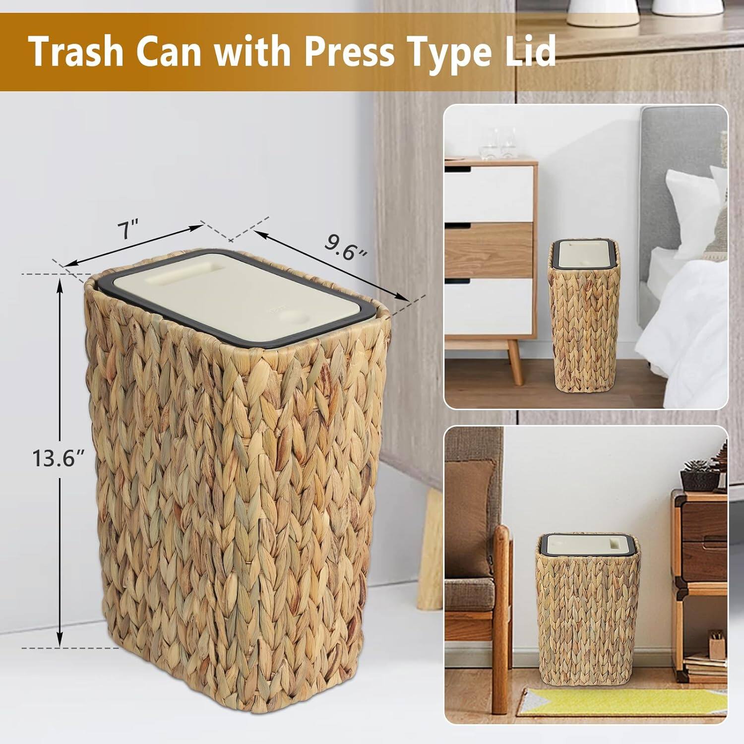 Trash Can with Press Type Lid

7" - 9.6" - 13.6"