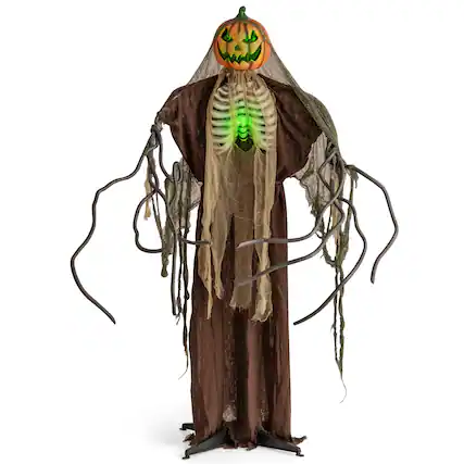 Front. Costway - 5.75ft Halloween Animatronics Decoration Talking Ghost Pumpkin - Brown.