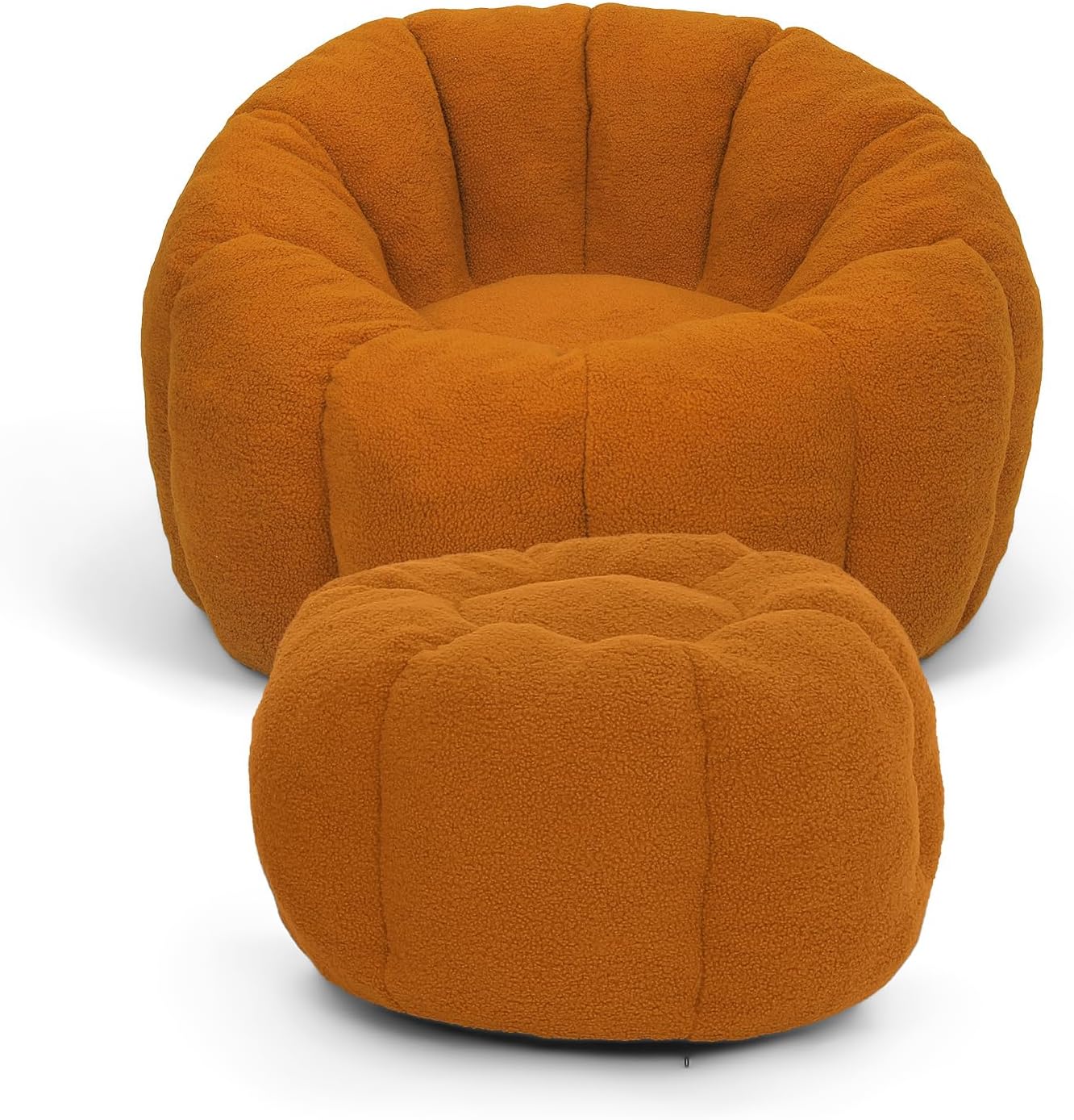 Alt View 4. Trinkets Crazed - Tufted Teddy Plush Bean Bag Chair & Footrest Ottoman, Oversized Comfy Lounge Sofa - orange.