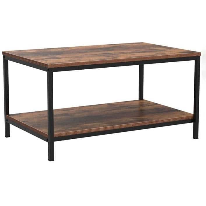 Hivvago - Heavy Duty Industrial 2-Tier Coffee Table Wood Finish - Rustic Brown