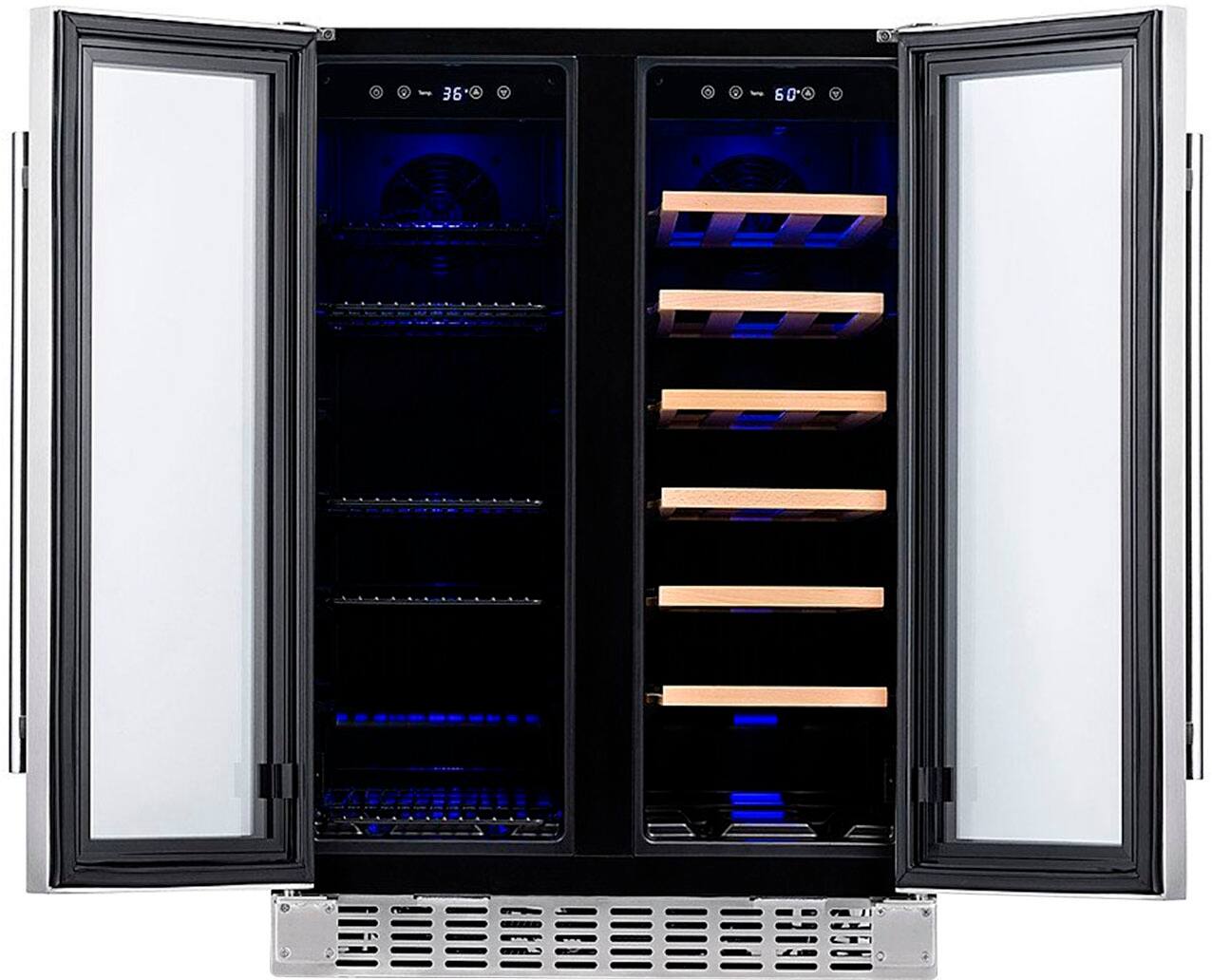 Alt View 13. NewAir - Refurbished 18-Bottle or 58-Can French Door Dual Zone Wine Refrigerator with SplitShelf and Beech Wood Shelves - Stainless Steel.
