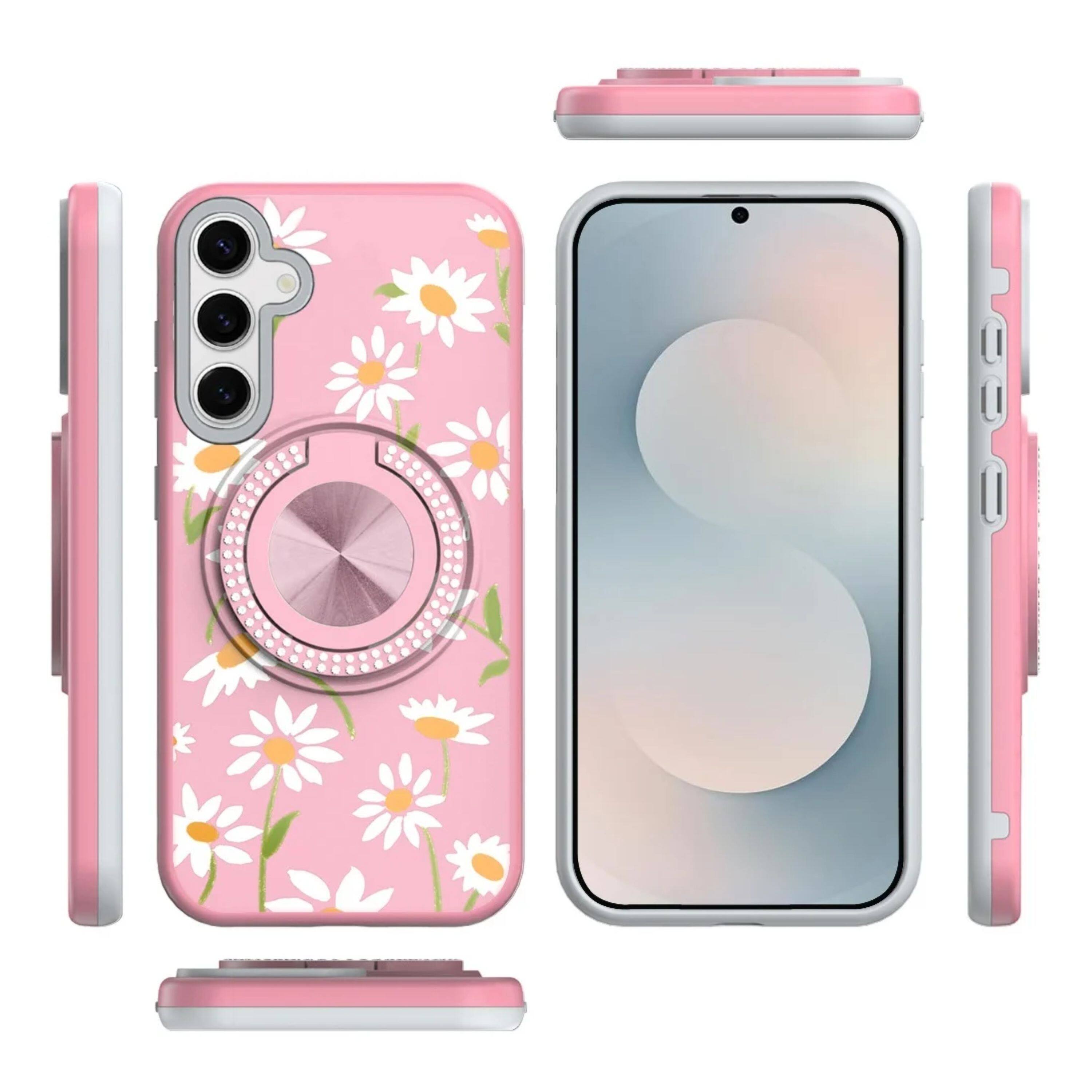 Angle. Kitcheniva - Printed Design Case With 360 Stand Tempered Glass For Samsung Galaxy S26+ Plus Floral A - Multicolor.