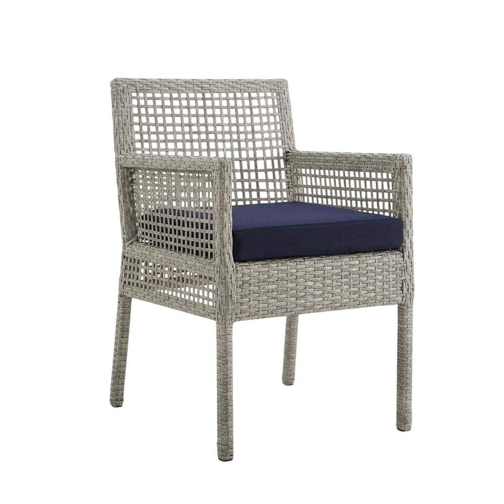 Outdoor Escape - Outdoor Patio Rattan Armchair Set of 4 with Cushioned Seats for Lounge Dining - Gray Navy