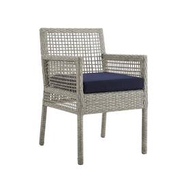 Outdoor Escape - Outdoor Patio Rattan Armchair Set of 4 with Cushioned Seats for Lounge Dining - Gray Navy