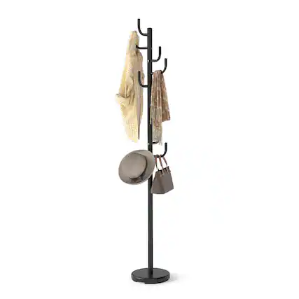 Front. Costway - Costway Metal Coat Rack Hat Hanger Hooks Hall Entryway For Jacket Umbrella Tree Stand - Black.