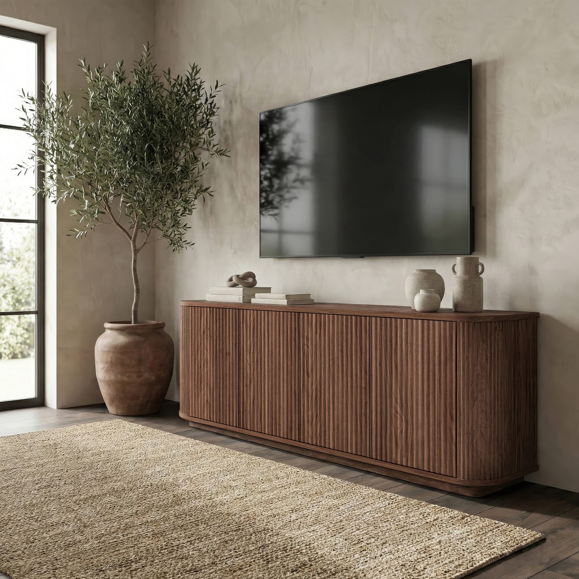 Hudson&Canal - Canton Rectangular TV Stand for TV's up to 75" in Satin Walnut - Brown