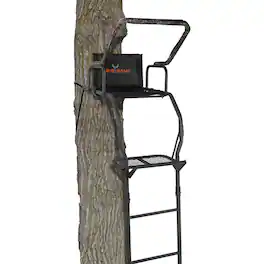 Big Game Treestands - Big Game Warrior DXT 17 Foot 1 Person Deer Hunting Ladder Climbing Tree Stand - Black - Ladder + Tree Stand + Flex-Tek Seat