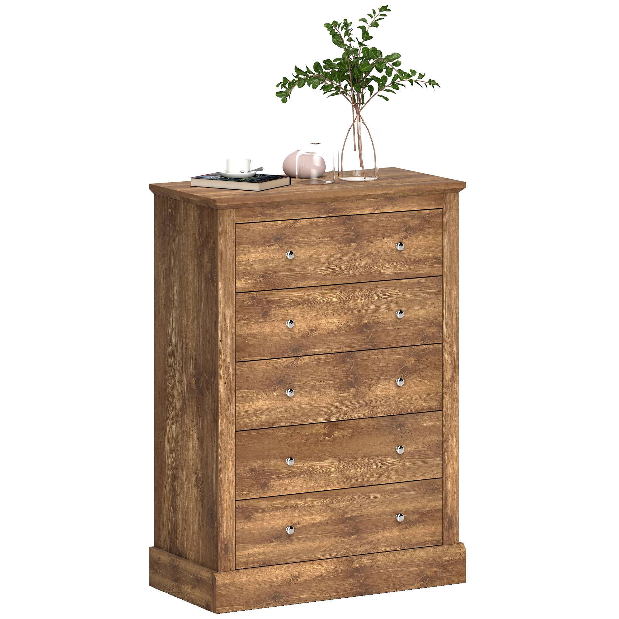 Front. Homcom - Dresser for Bedroom with 5 Drawers, 31" Wide Farmhouse Chest of Drawers with Wood Top, Anti-Tip Kit - Brown.
