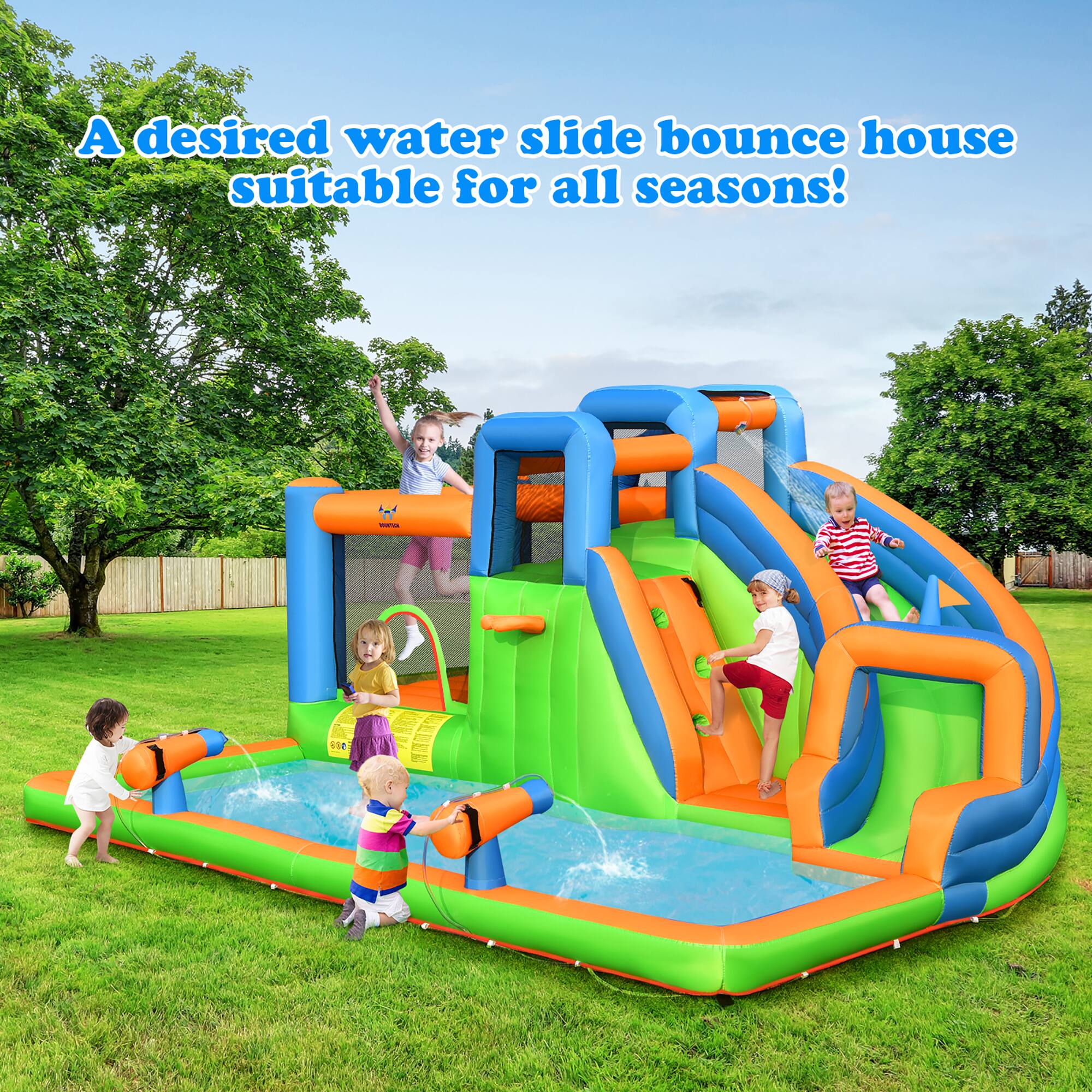 A desired water slide bounce house suitable for all seasons!