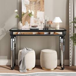 Loheer - mirrored console table with vintage wood carving 48 inch - Black