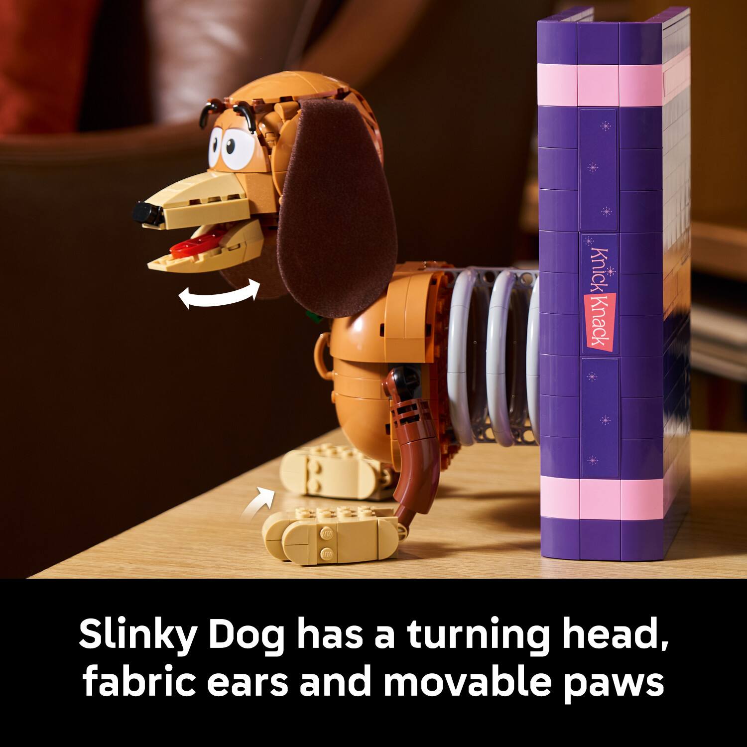 Slinky Dog has a turning head, fabric ears and movable paws