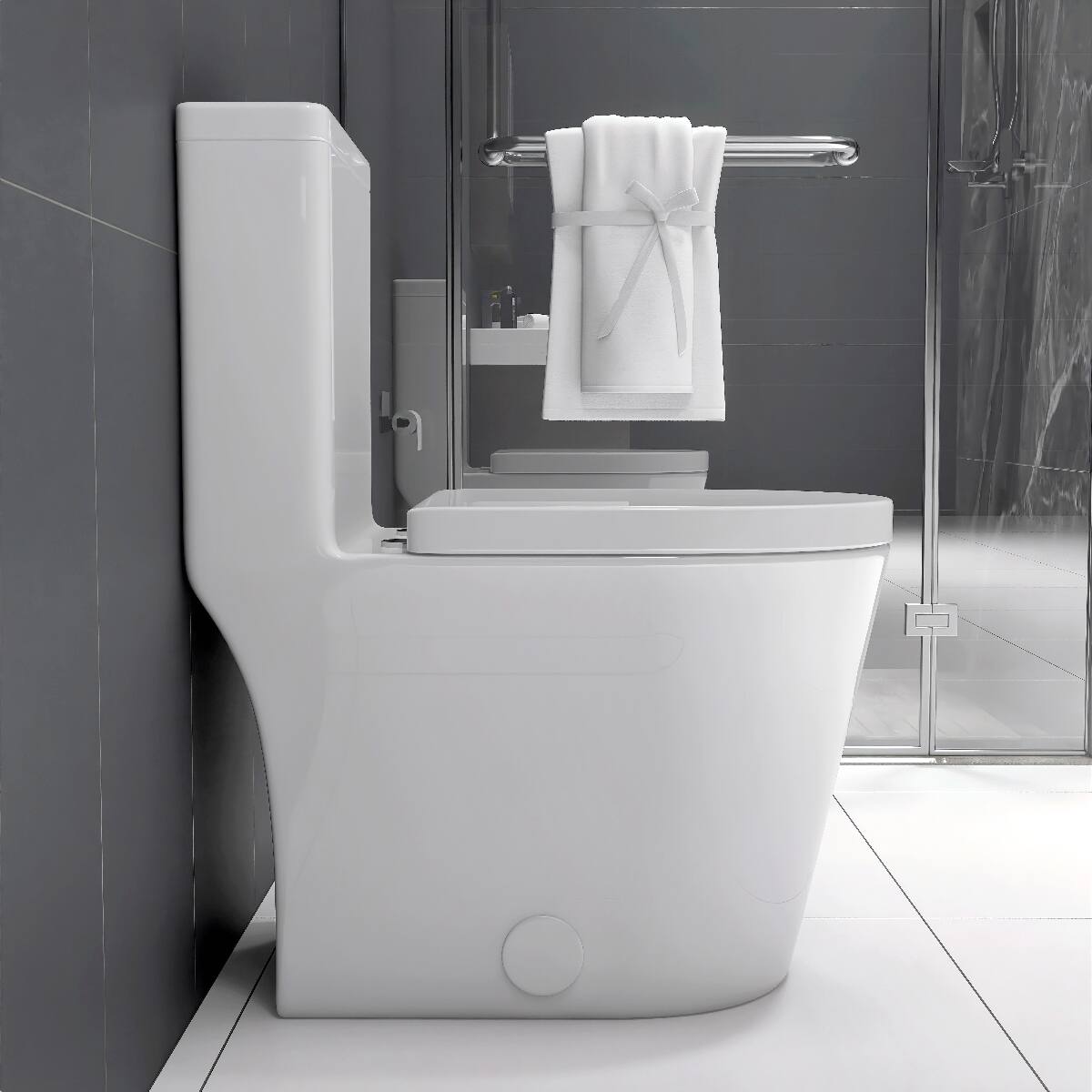 Alt View 4. Loheer - Loheer Compact One-Piece Toilet, 23 Inch Short Depth, White Dual Flush for Small Bathrooms - White.