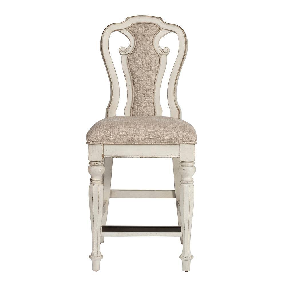 Angle. Liberty Furniture Industries - Magnolia Manor Counter Height Chair (RTA)-Set of 2 in Antique White - White.