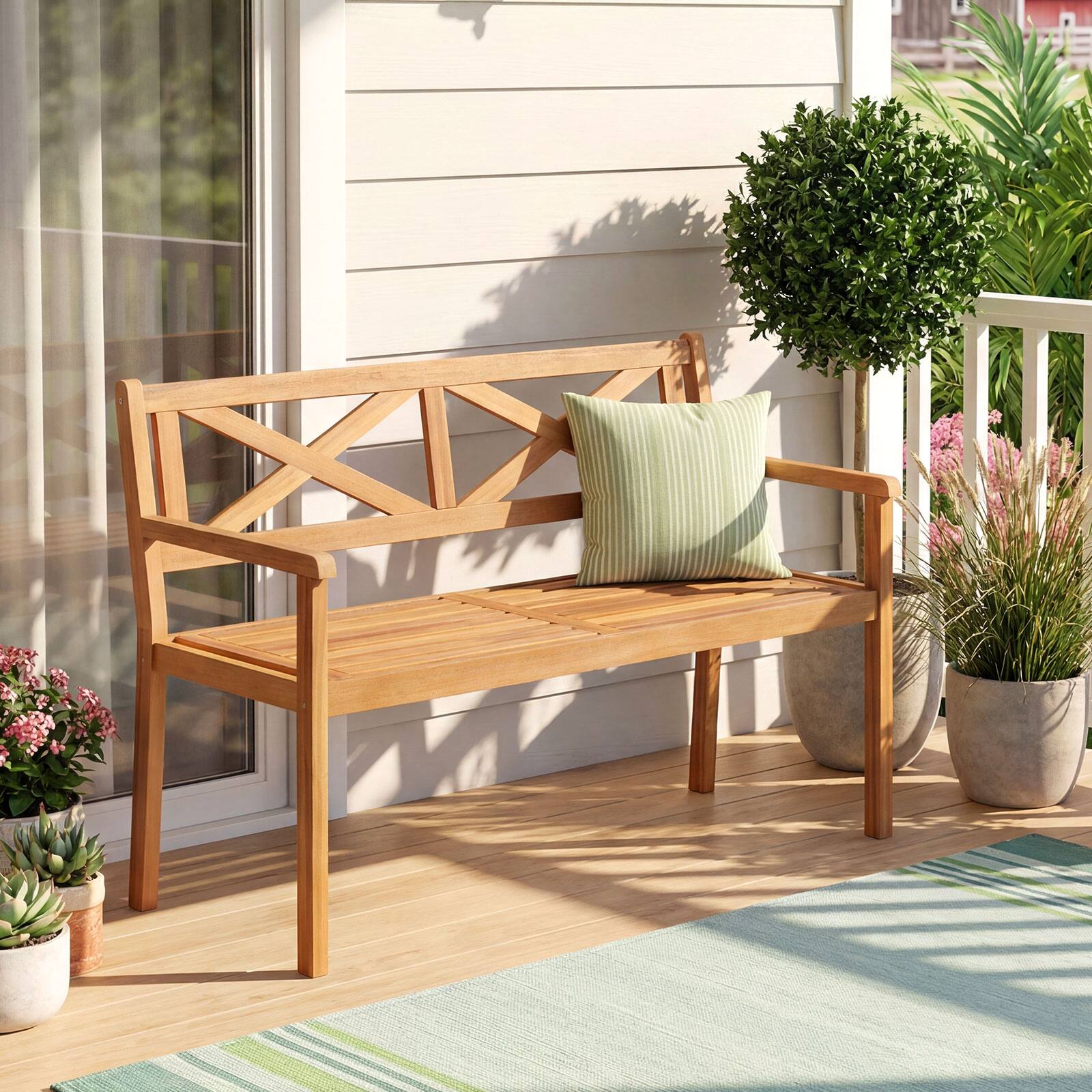 Alt View 1. Gymax - Gymax Outdoor Loveseat Bench 2-Person Patio Acacia Wood Garden Chair w/ Armrests - Brown.