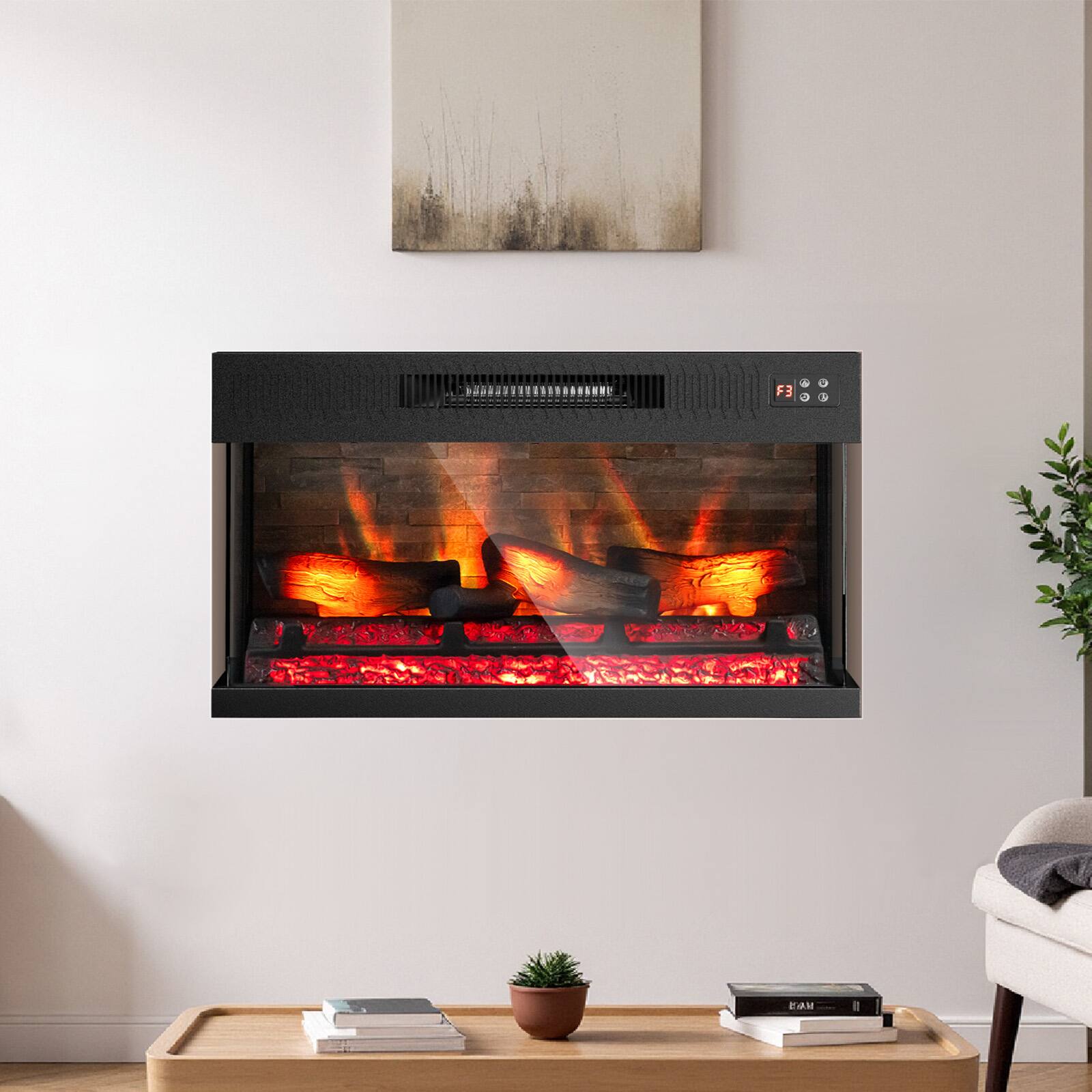 Alt View 8. Winado - 36"  Electric Fireplace Insert, 1-2-3 Sided View, Heater 1400W, Multi-color 20-color flame/Fake wood/heating wire - Black.