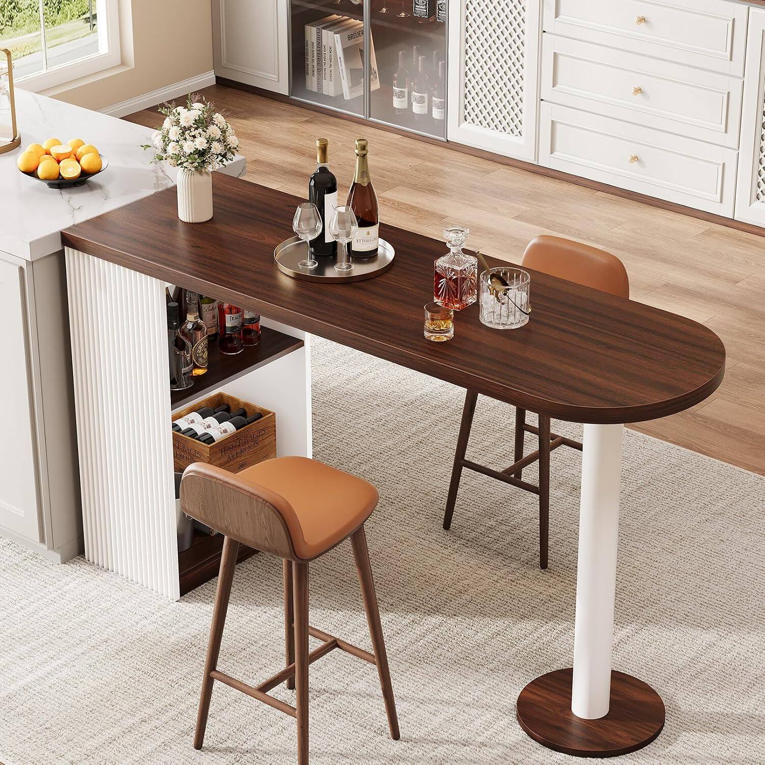 Alt View 4. Vividwood - 55" Bar Height Table with Storage Shelf, Counter Height Kitchen Dining Table, High Top Breakfast Bar Table - Brown.