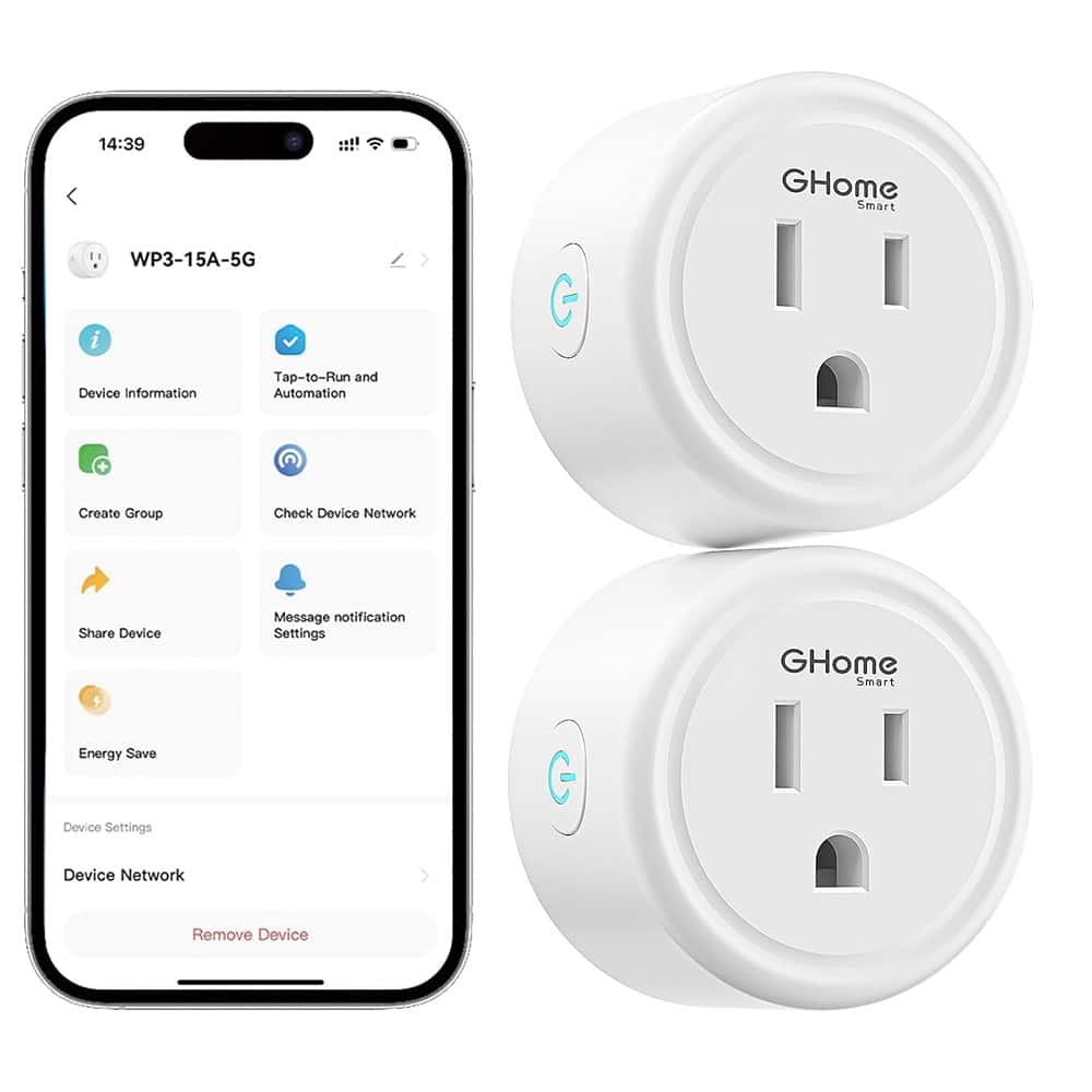 MOSZAR LLC - Smart WiFi Plug 15A, 5G/2.4G, Works with Alexa & Google, 2-Pack - White