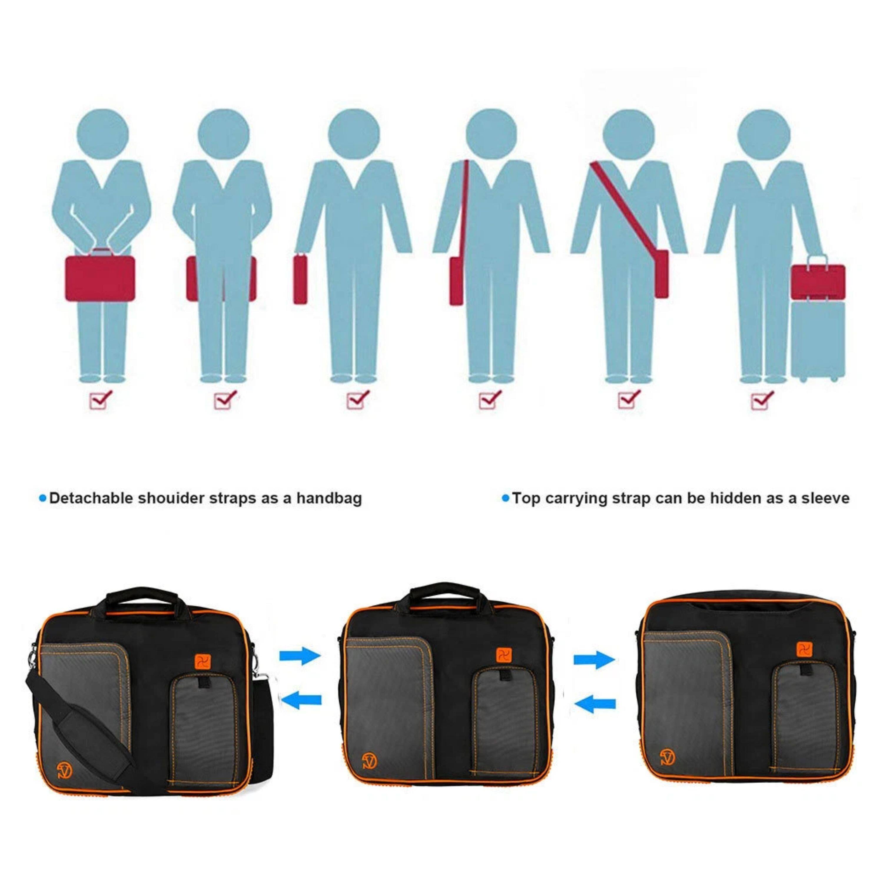 - Detachable shoulder straps as a handbag
- Top carrying strap can be hidden as a sleeve