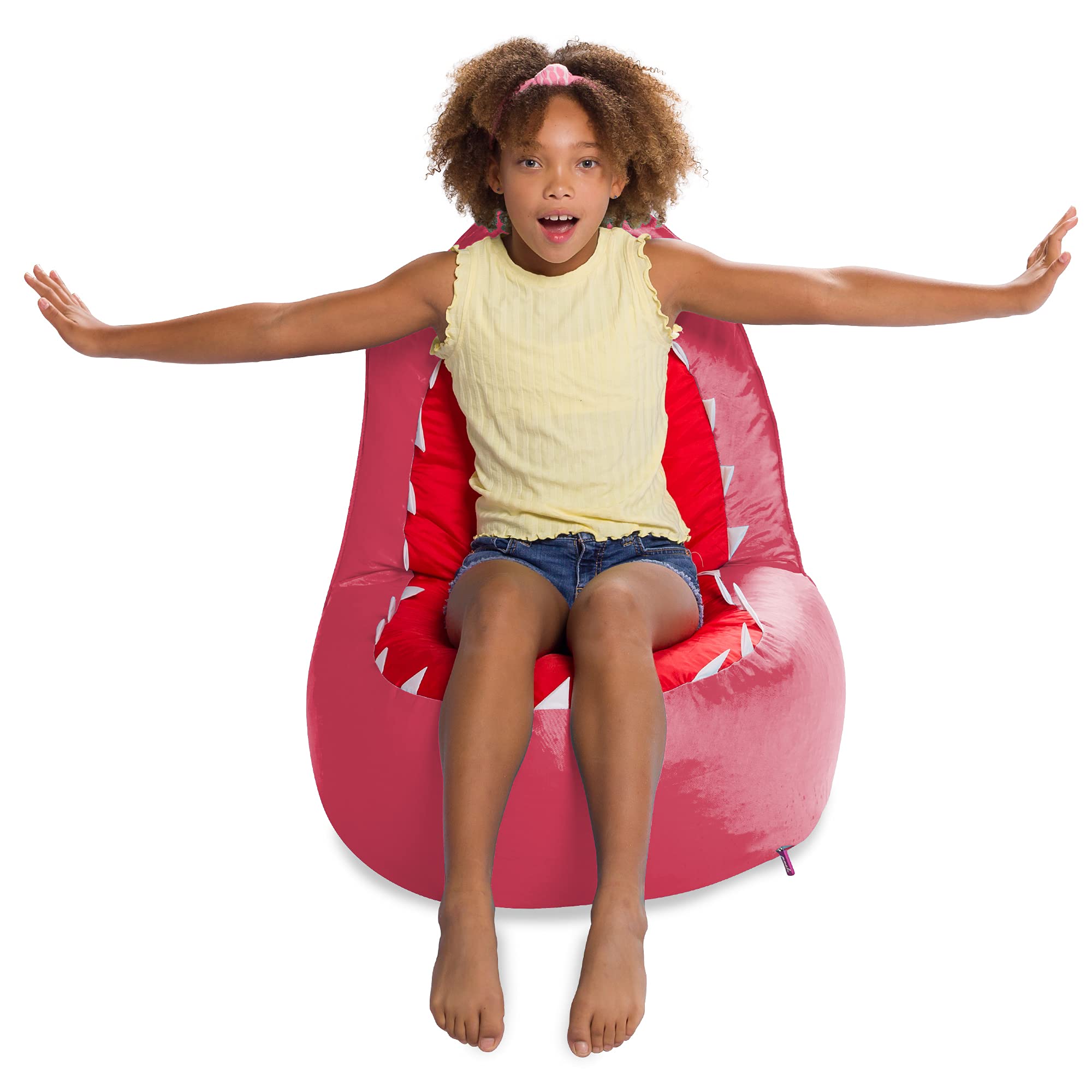 Left. JETRANSPORT - Cozy Chair For And Large 30" Children's Bean Bag Pink Shark Polyester BlendPERFECT BEAN BAG FOR KIDS: - Pink Shark Bean Bag Chair.
