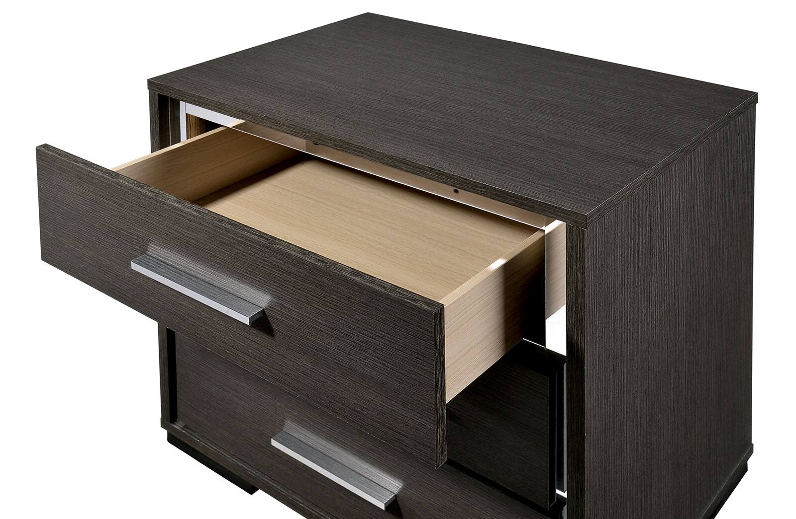 Back. Tiramisubest - Modern Gray Nightstand with Chrome Trim and USB Charger - Grey.