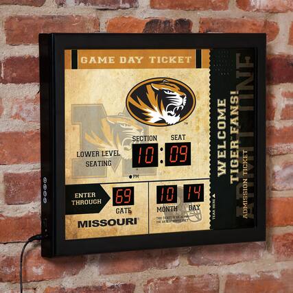 GAME DAY TICKET
SECTION 10
SEAT 09
LOWER LEVEL SEATING
ENTER THROUGH GATE 69
MONTH 10
DAY 14
PM
WELCOME TIGER FANS!
ADMISSION TICKET
THIS TICKET IS VALID FOR THE DATE STAMPED ONLY
MISSOURI
