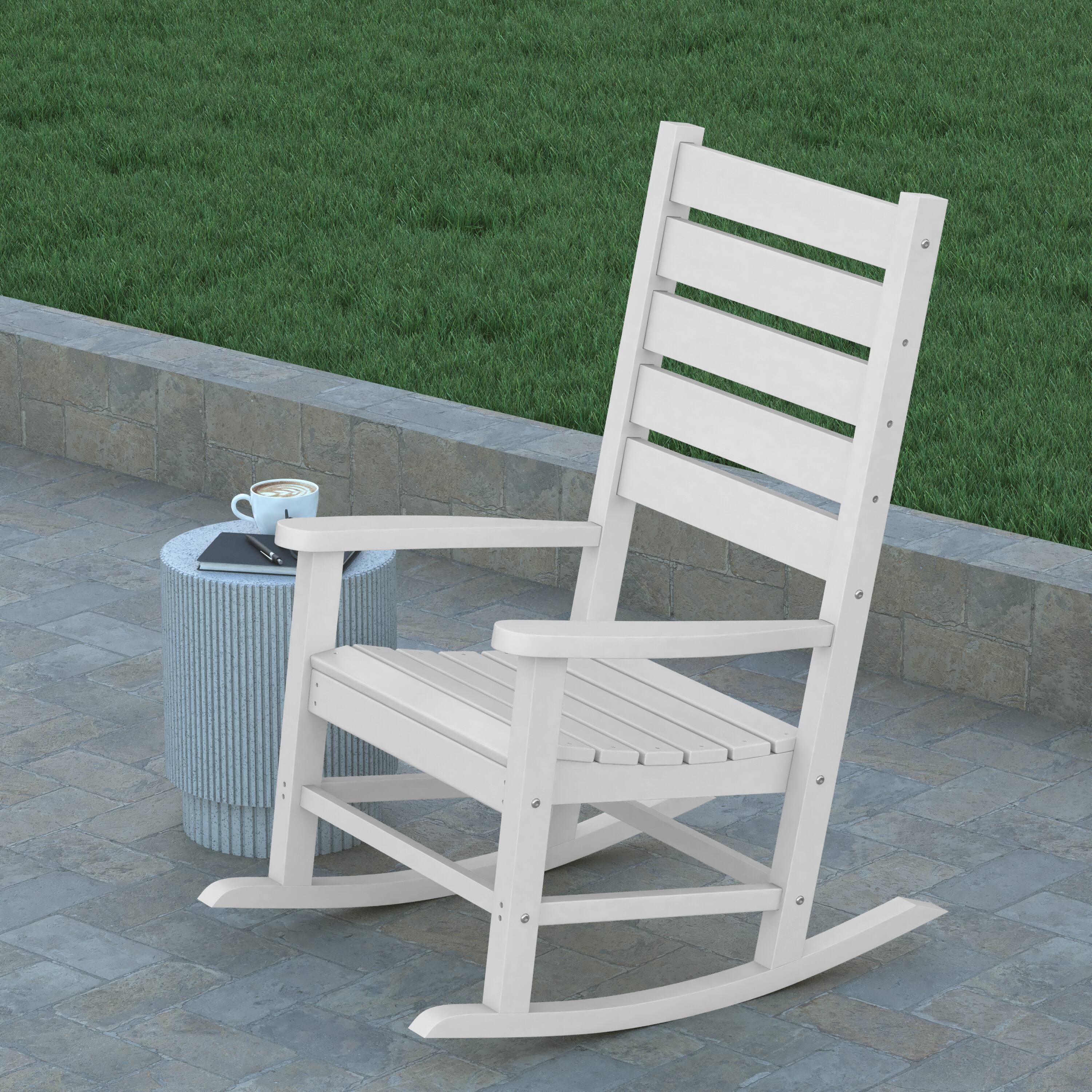 Alt View 4. Emma + Oliver - Florian Set of 2 Contemporary Rocking Chairs, All-Weather HDPE Indoor/Outdoor Rockers - White.