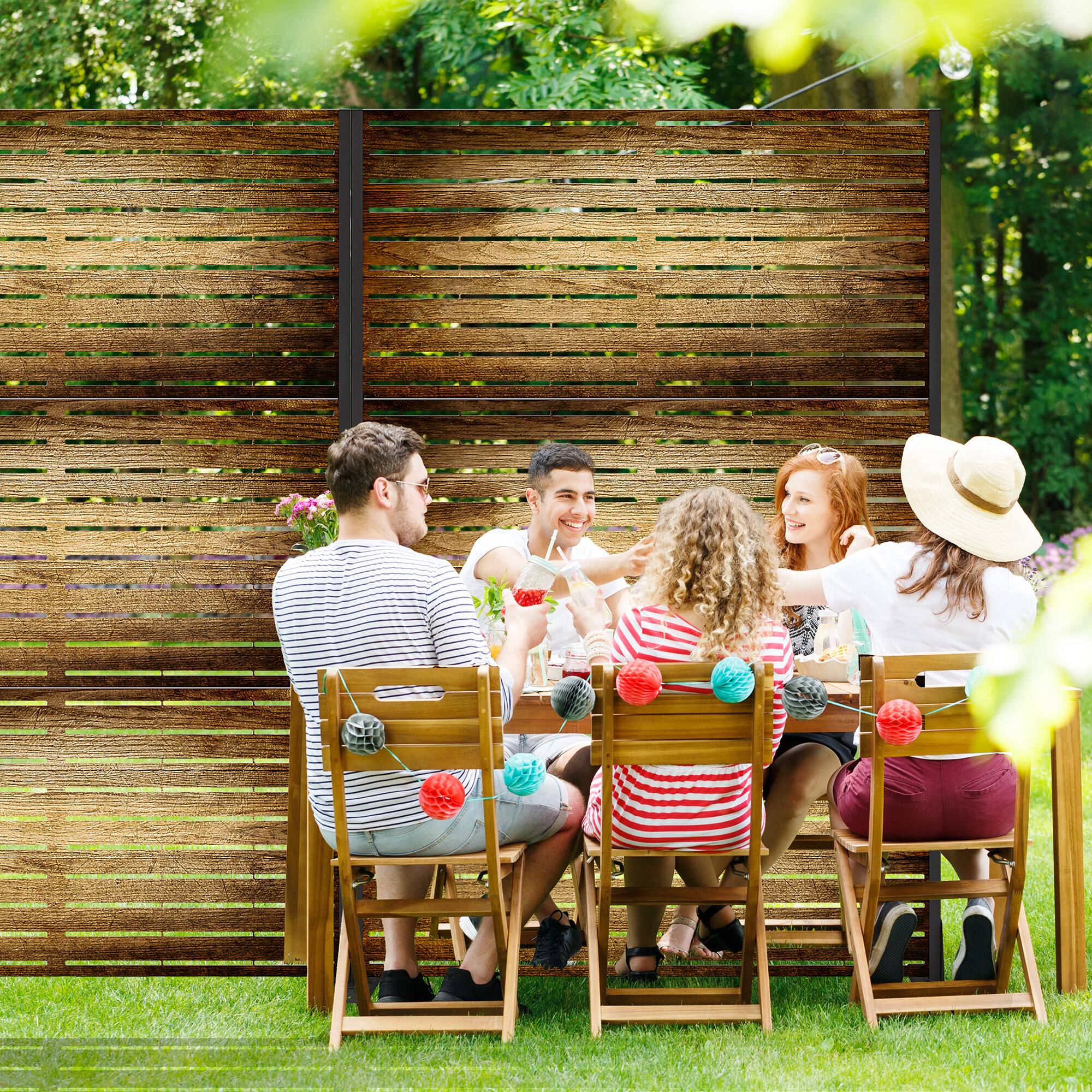 Alt View 6. PexFix - 72 in. x 47 in. Veneer Pattern Metal Outdoor Privacy Screen & Panels, Freestanding Garden Divider Fence - Dark Brown.