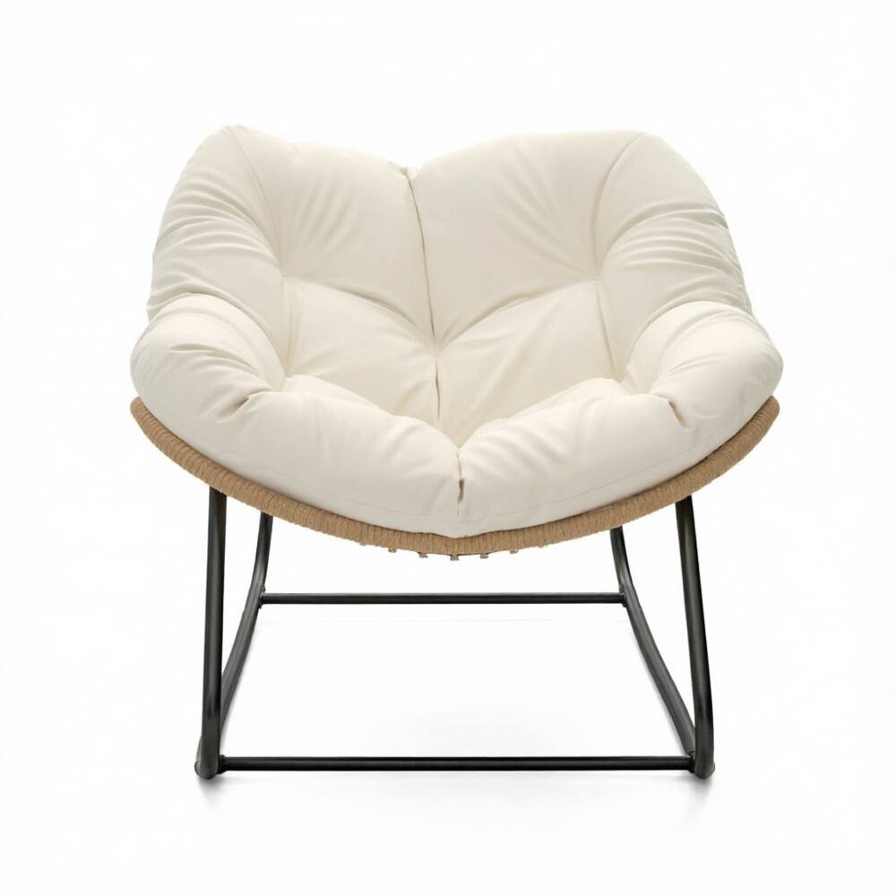 Back. Loheer - Loheer Oversized Rocking Egg Chair with Cushion, Indoor Outdoor Wicker Papasan Chair for Patio Backyard, Beige - Beige.