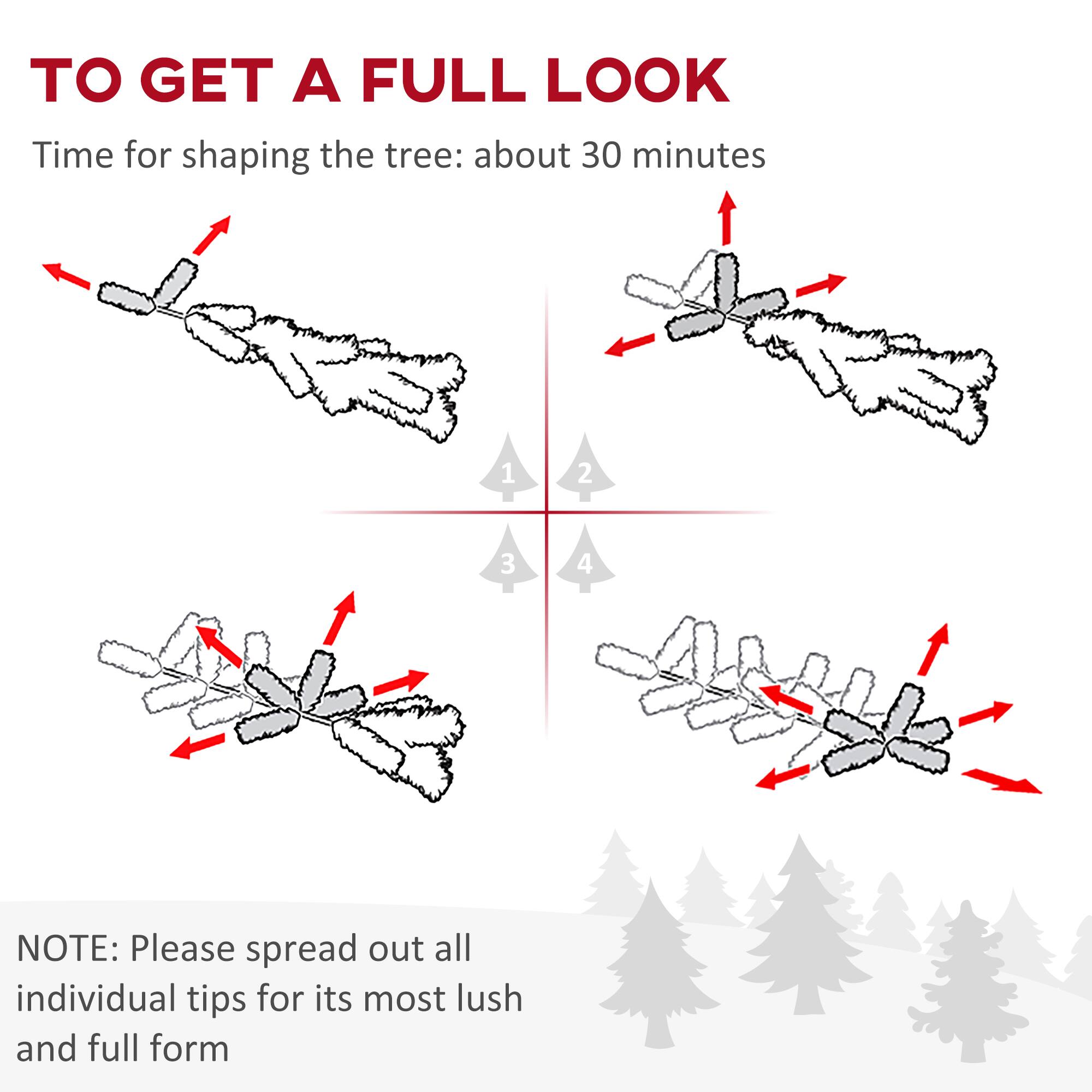 TO GET A FULL LOOK  
Time for shaping the tree: about 30 minutes  

1  
2  
3  
4  

NOTE: Please spread out all individual tips for its most lush and full form