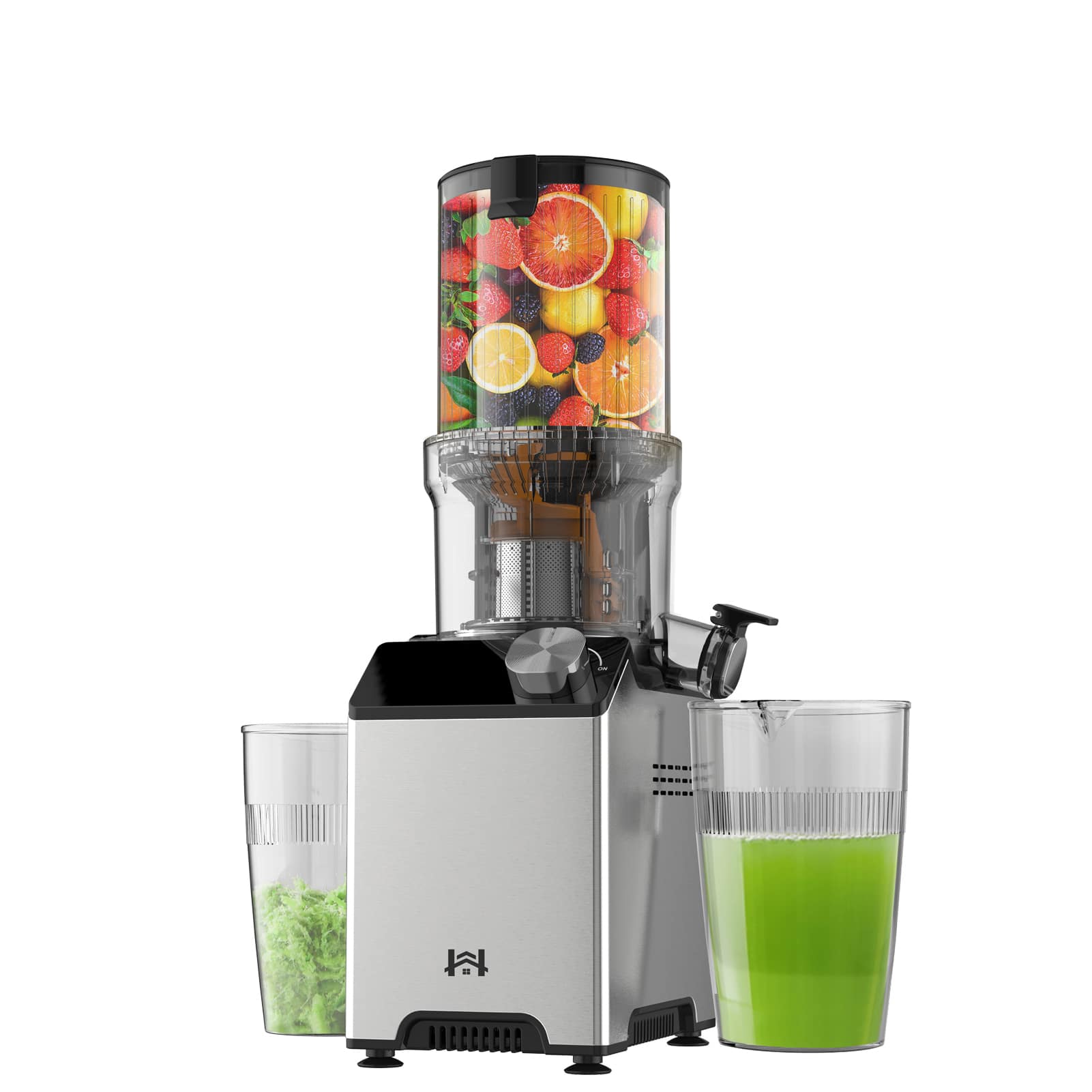 Whuto - Cold Press Juicer,Juicer Machines with 4.35'' Wide Feed Chute,Slow Masticating Juicers Easy to Clean, Knob - Gray