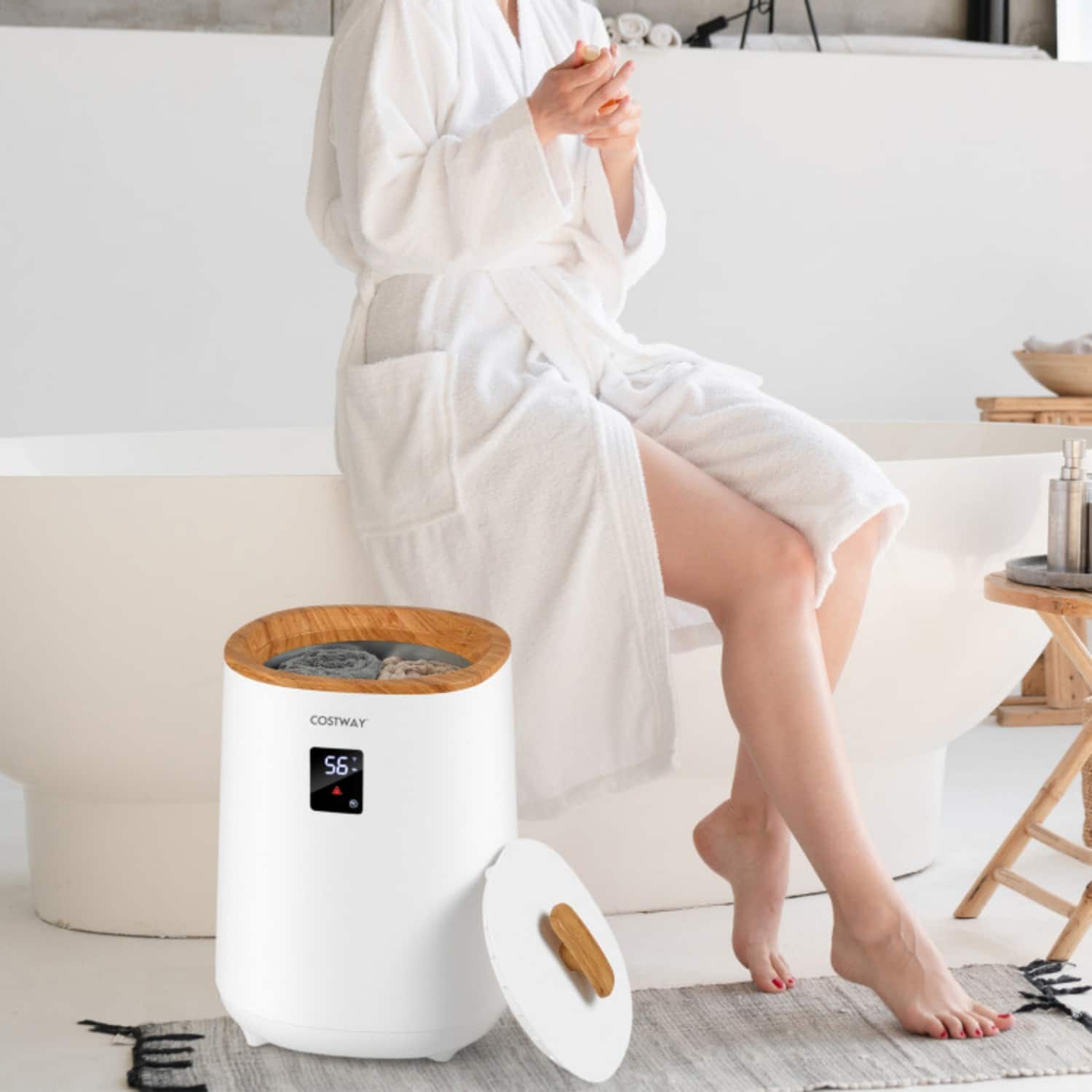 LUCKY ONE - 18L Freestanding Blanket Towel Warmer with LED Display and Auto Shut-Off - White