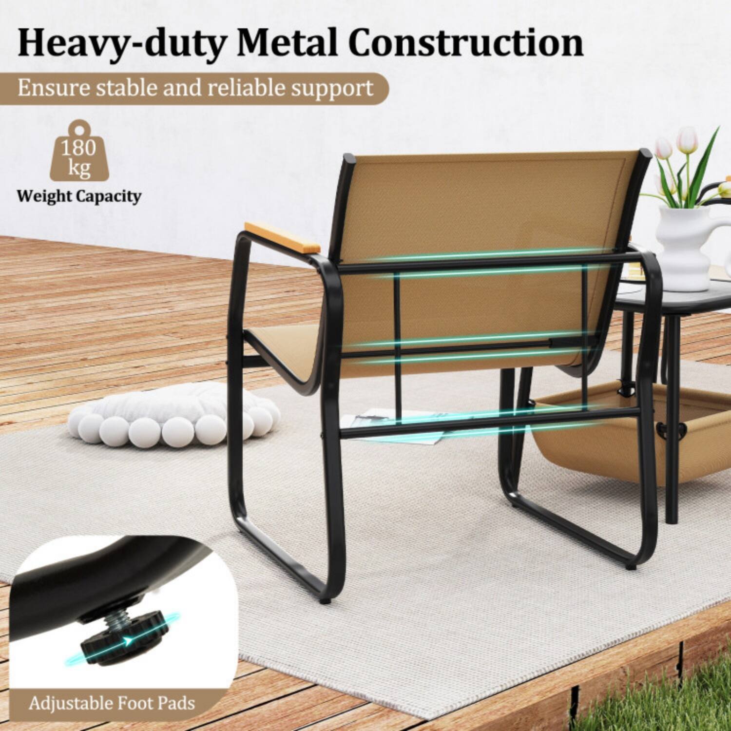 Heavy-duty Metal Construction  
Ensure stable and reliable support  

180 kg Weight Capacity  

Adjustable Foot Pads