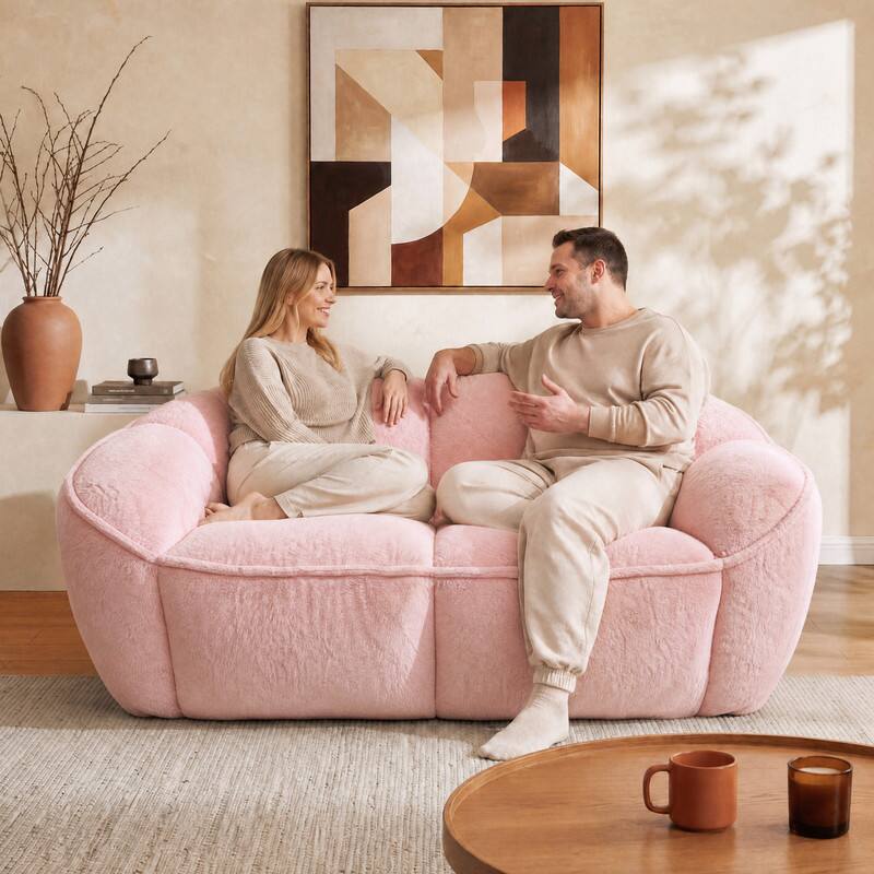 Left. Vipbear - 65" Faux Fur Bean Bag Couch, 2 Seat Loveseat Sofa, Ultra Soft Floor Sofa with Memory Foam Filled for Living Room/Bedroom - pink.