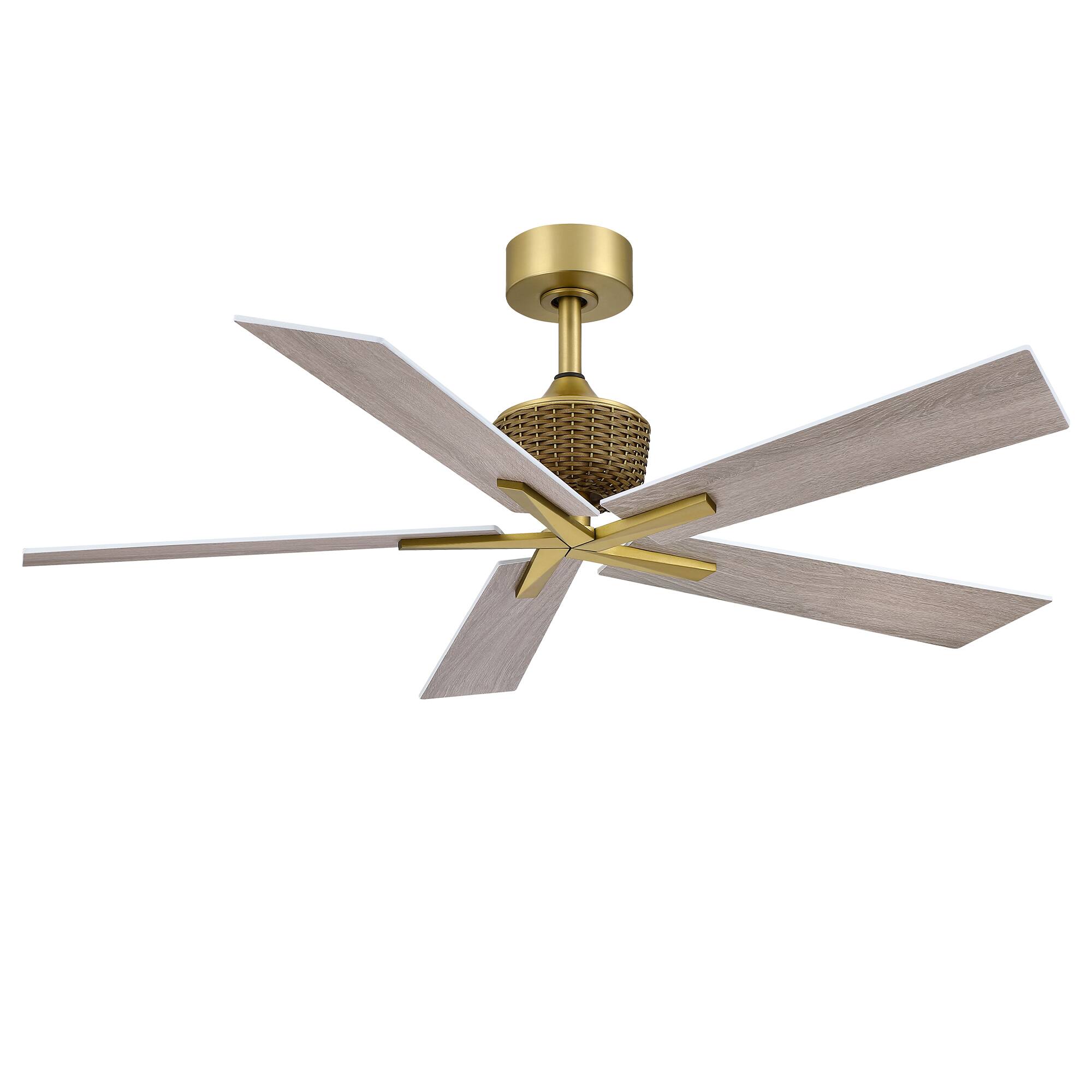 Alt View 2. Parrot Uncle - 52" Weathered Grey Oak Plywood 5-Blade Indoor Ceiling Fan with Remote and No Light - Gold.