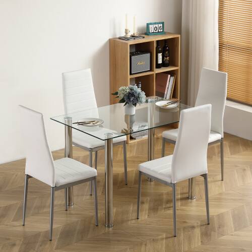 Alt View 5. Winado - Modern Tempered Glass Dining Table Glass Top Table with 4 Heavy-Duty Metal Legs for Kitchen, Dining Room, Dinette, Dorm - Transparent.