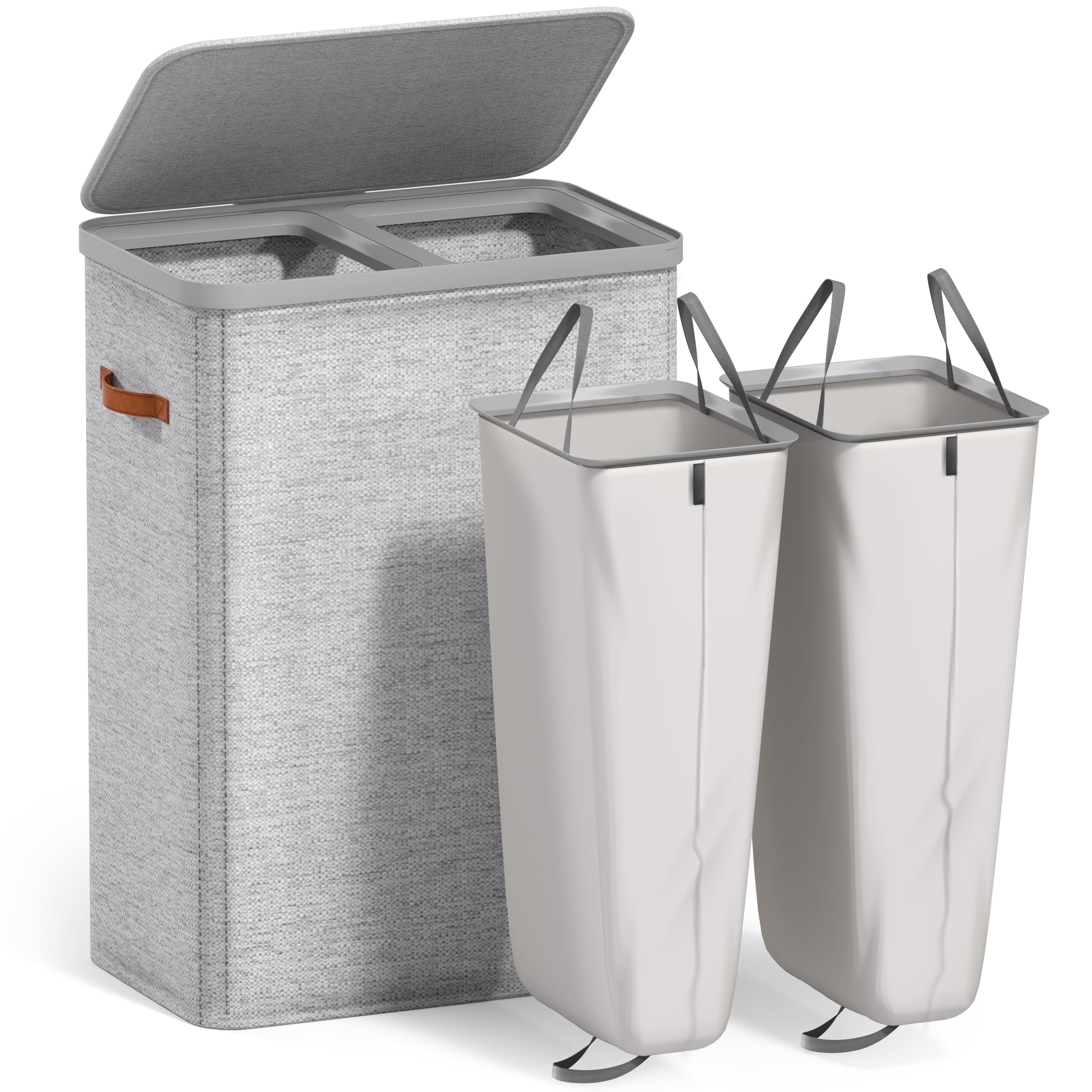 Sorbus - Fabric Laundry Hamper, Collapsible 2-Compartment Laundry Basket with Removable Laundry Bag - Gray